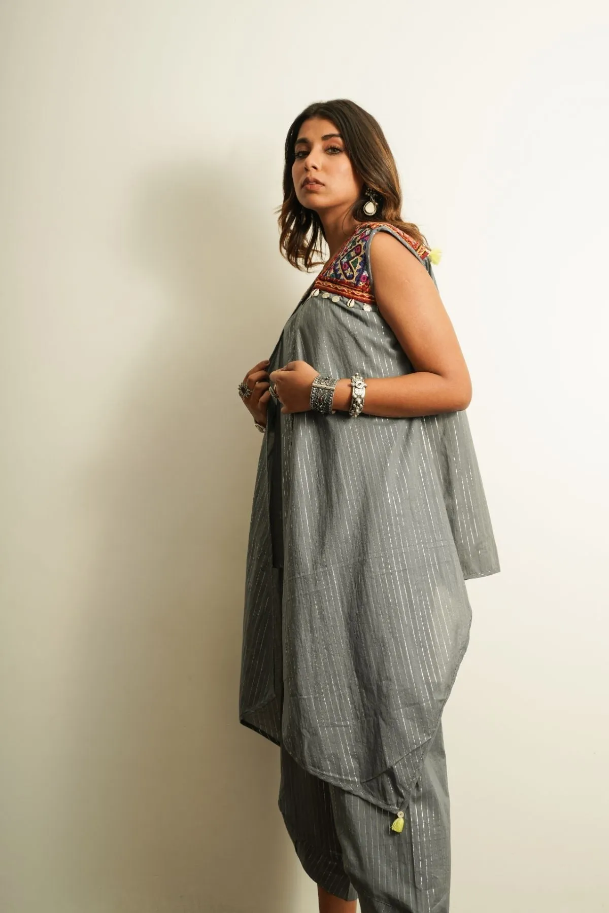 Grey Embellished Cotton Shrug