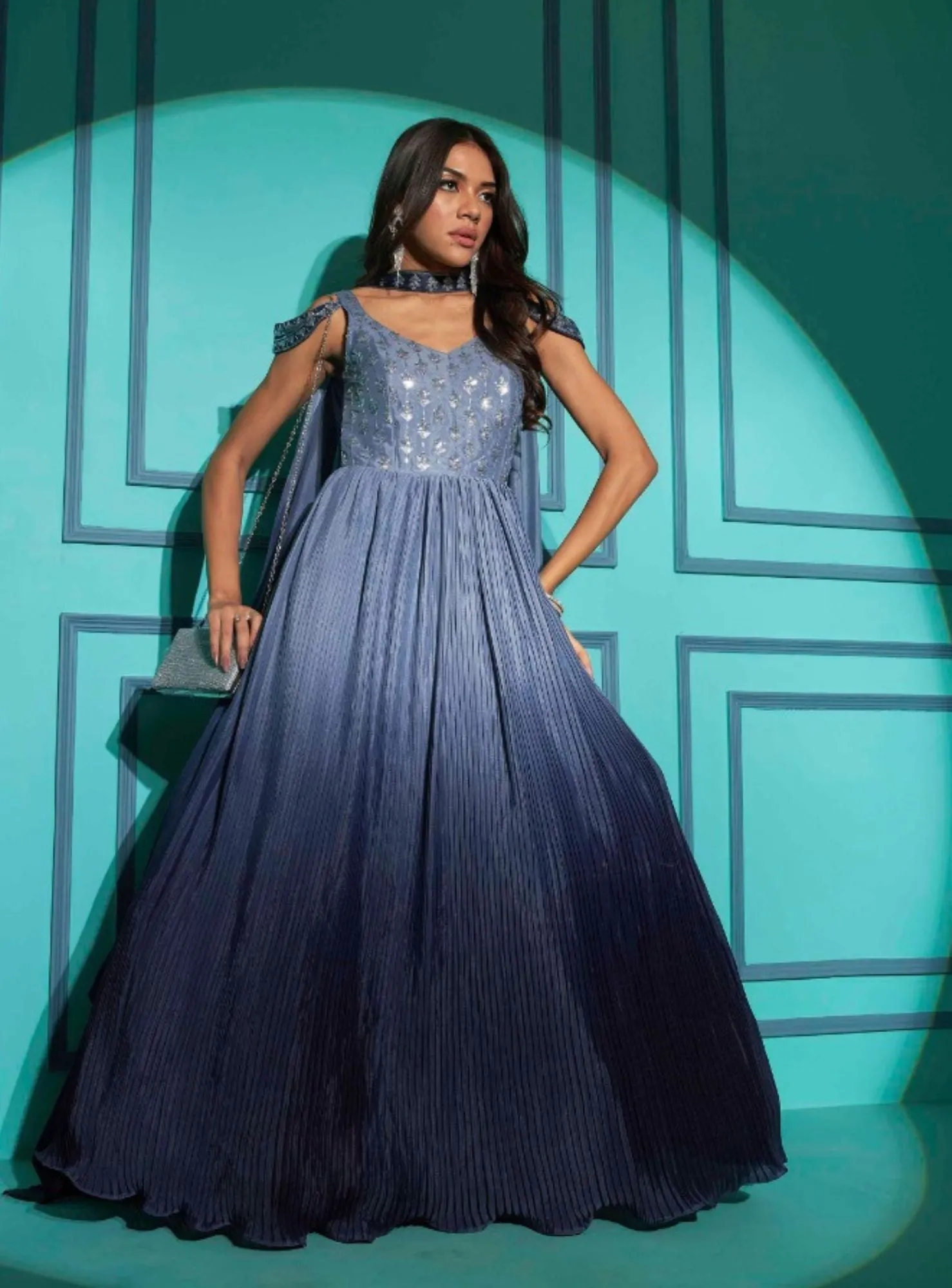 GREY SILK CAPE GOWN - RENT