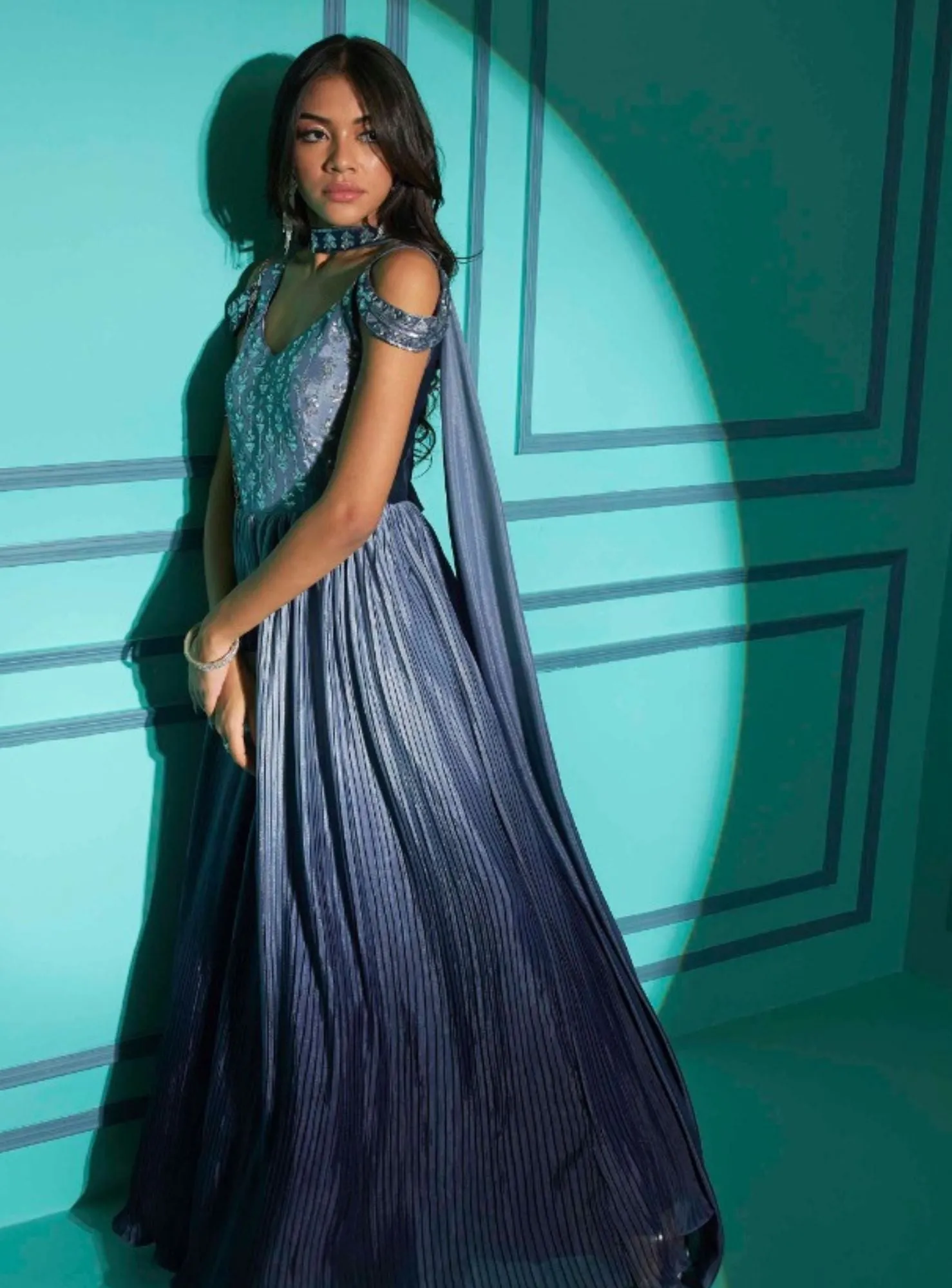 GREY SILK CAPE GOWN - RENT