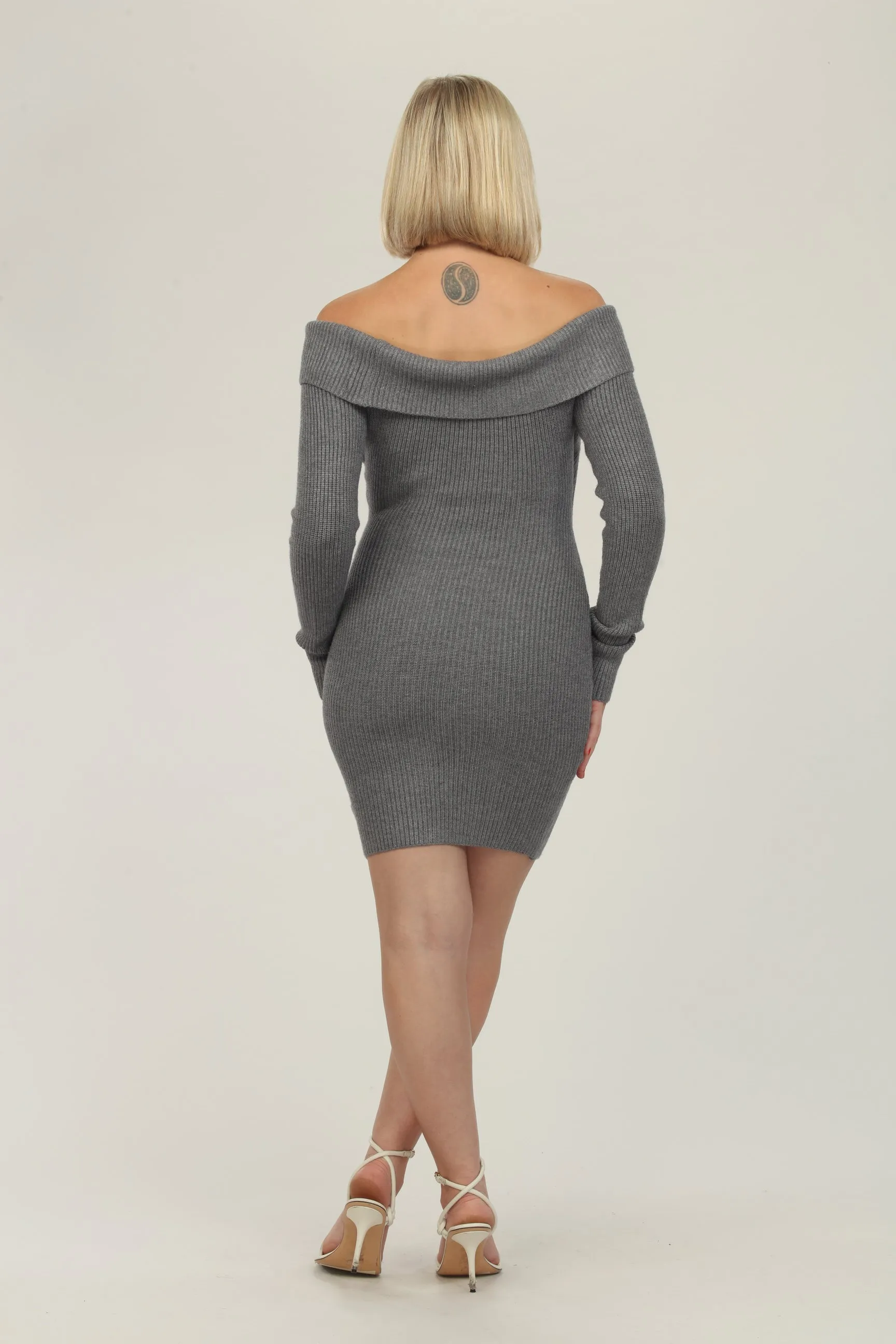 Grey Sweater Off the Shoulder Mini Dress