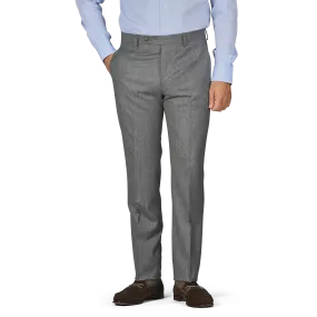 Grey Wool Flannel Flat Front Trousers