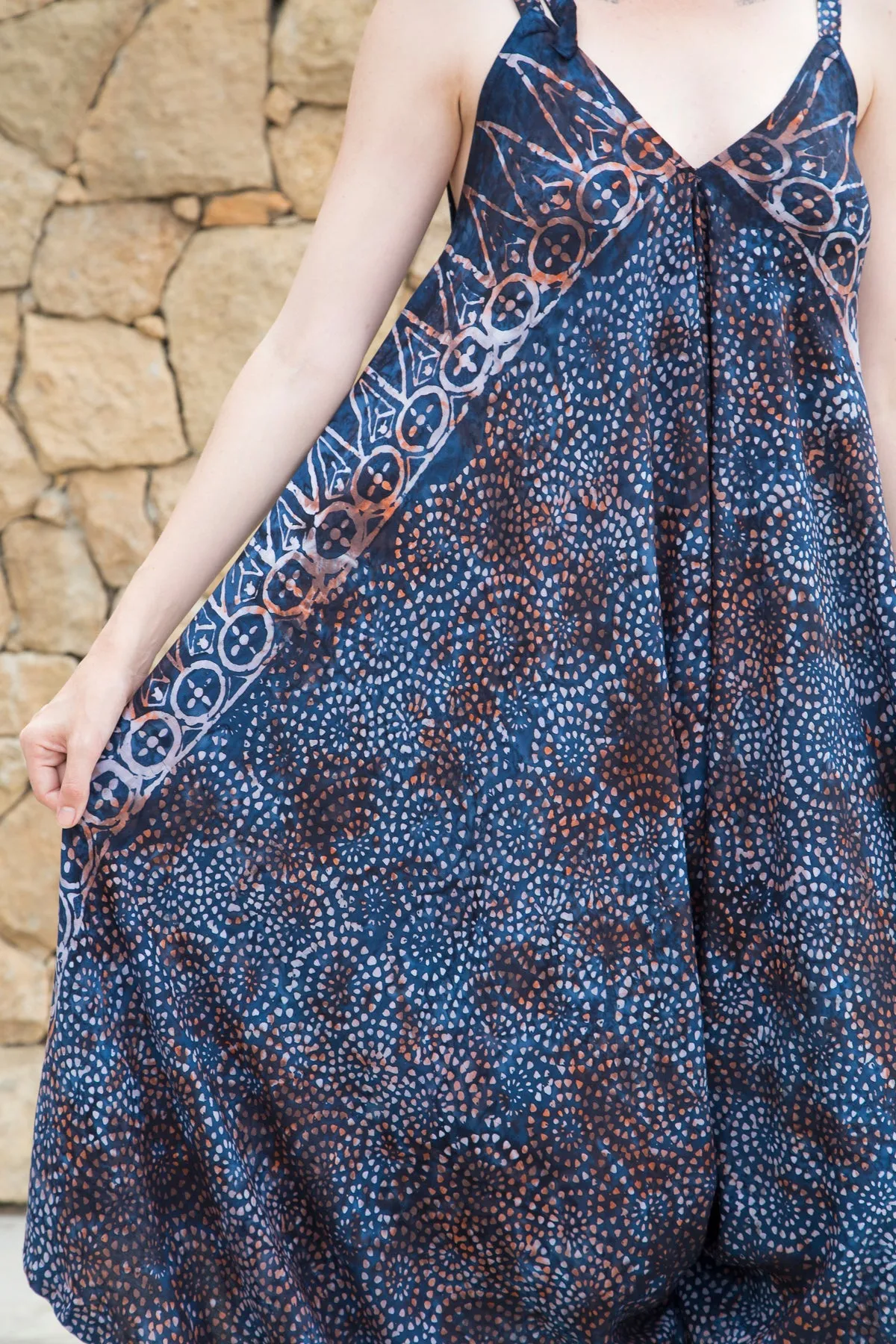 Gypsy Jumpsuit in Batik Montauk Navy Rust Mosaic