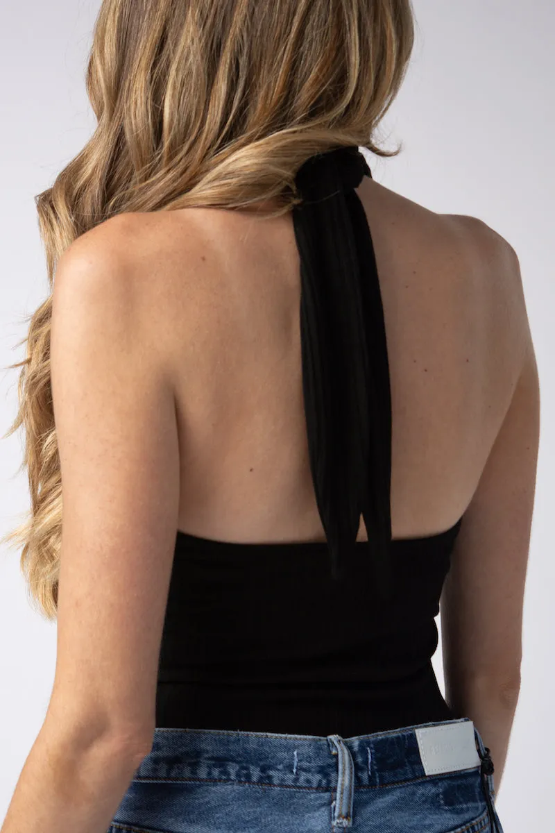 Halter Tie Bodysuit in Black
