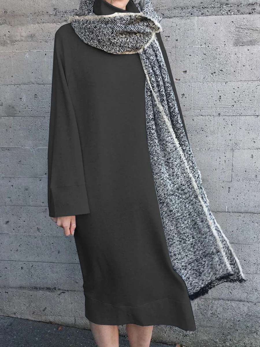 High Neck Long Sleeve Loose Dress