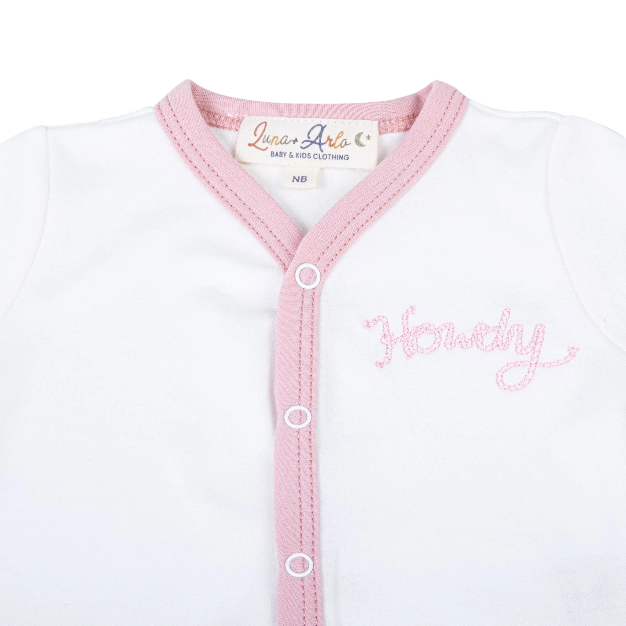 Howdy! Embroidered Front Snap Bodysuit - Dusty Rose