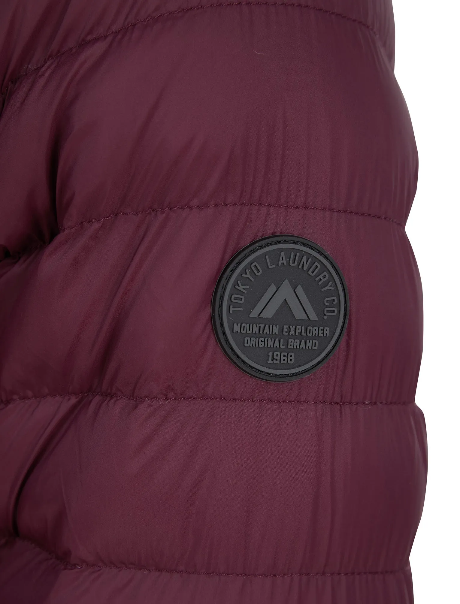 Ikar Funnel Neck Quilted Puffer Jacket with Fleece Lined Collar in Tawny Port - Tokyo Laundry