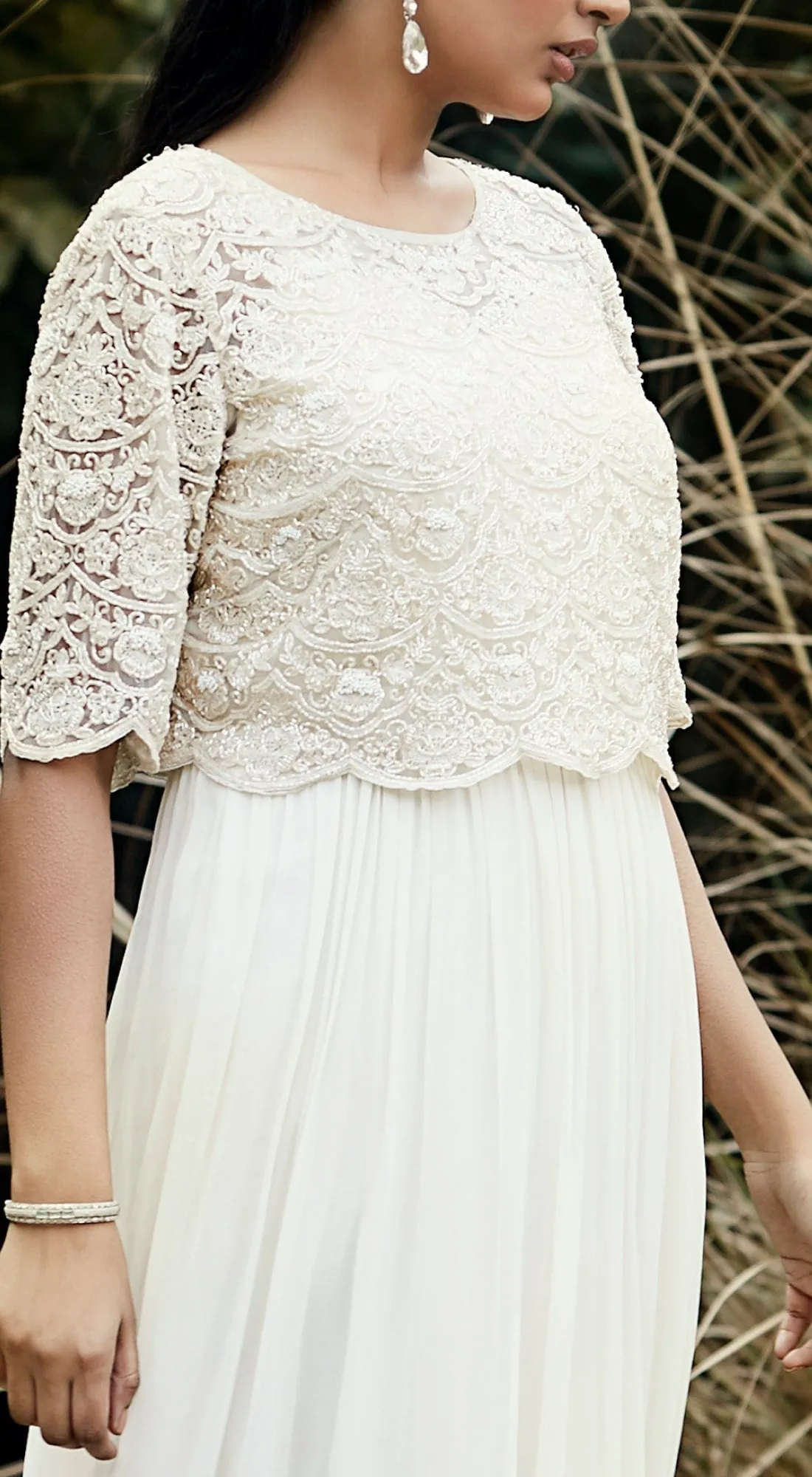 Ivory Embroidered Dress & Cape Set