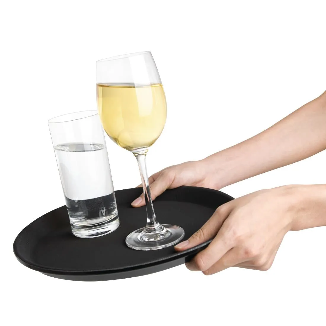 J845 Kristallon Fibreglass Round Non-Slip Tray Black 280mm