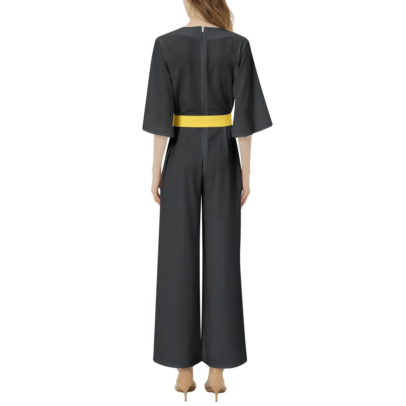 Jack o Lantern Dolman Sleeve Belted Wide Leg Jumpsuit
