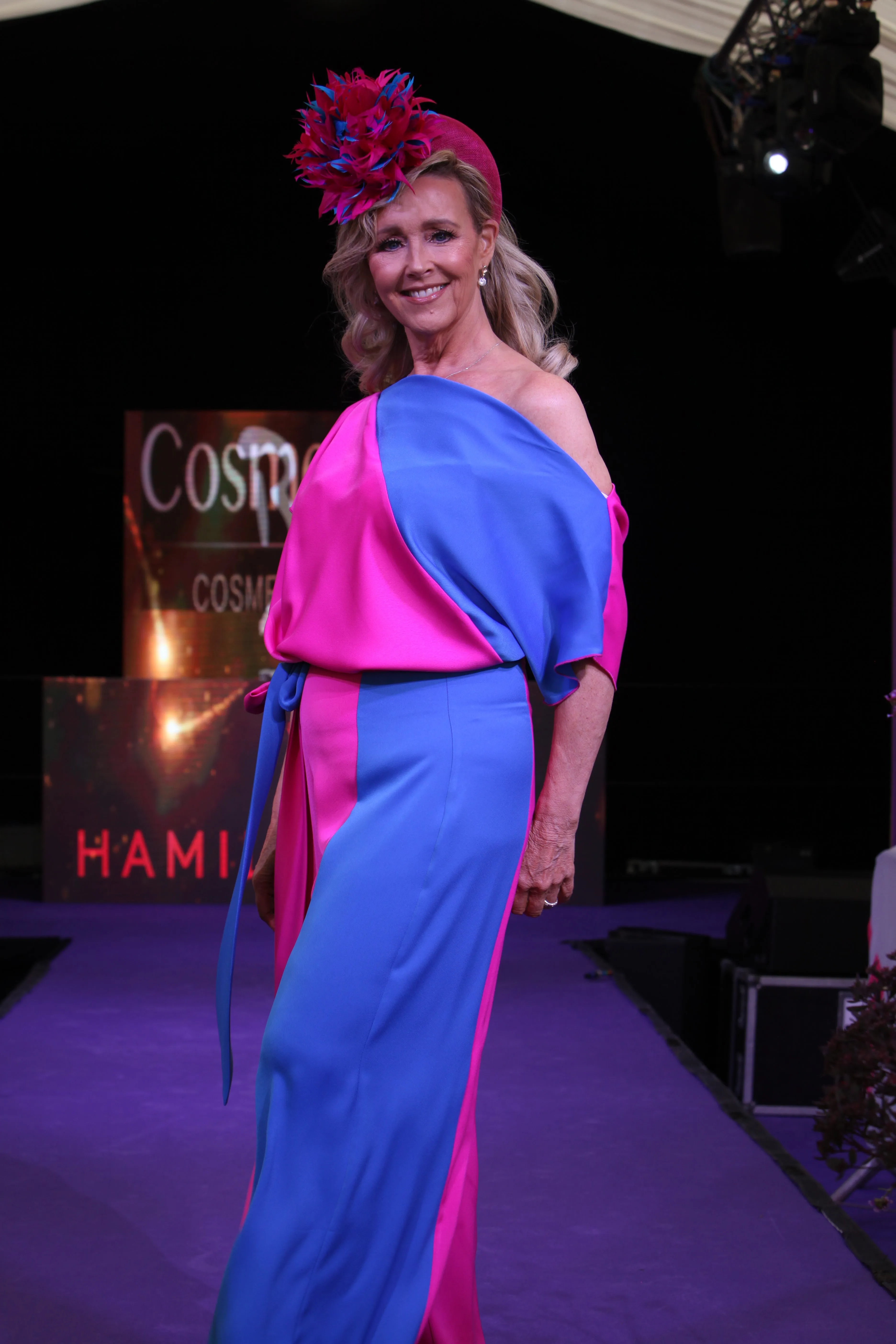 Kevan Jon Kimi slit jumpsuit fuchsia and new blue