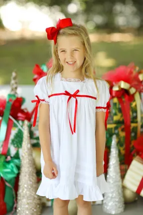 Lace Trim Red Ribbon Heirloom Dress