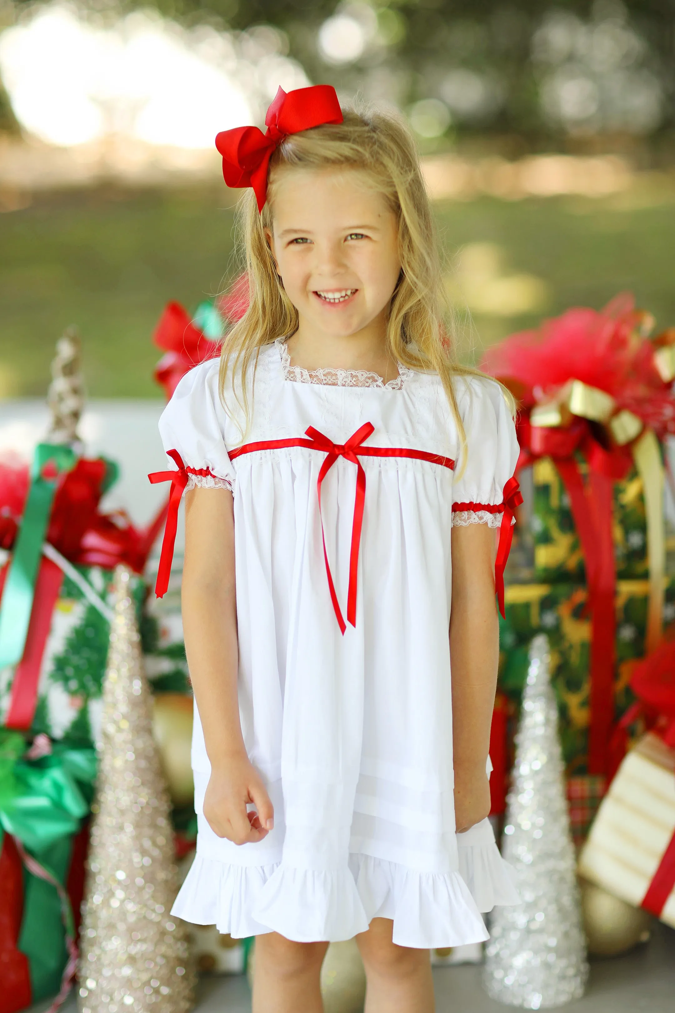 Lace Trim Red Ribbon Heirloom Dress