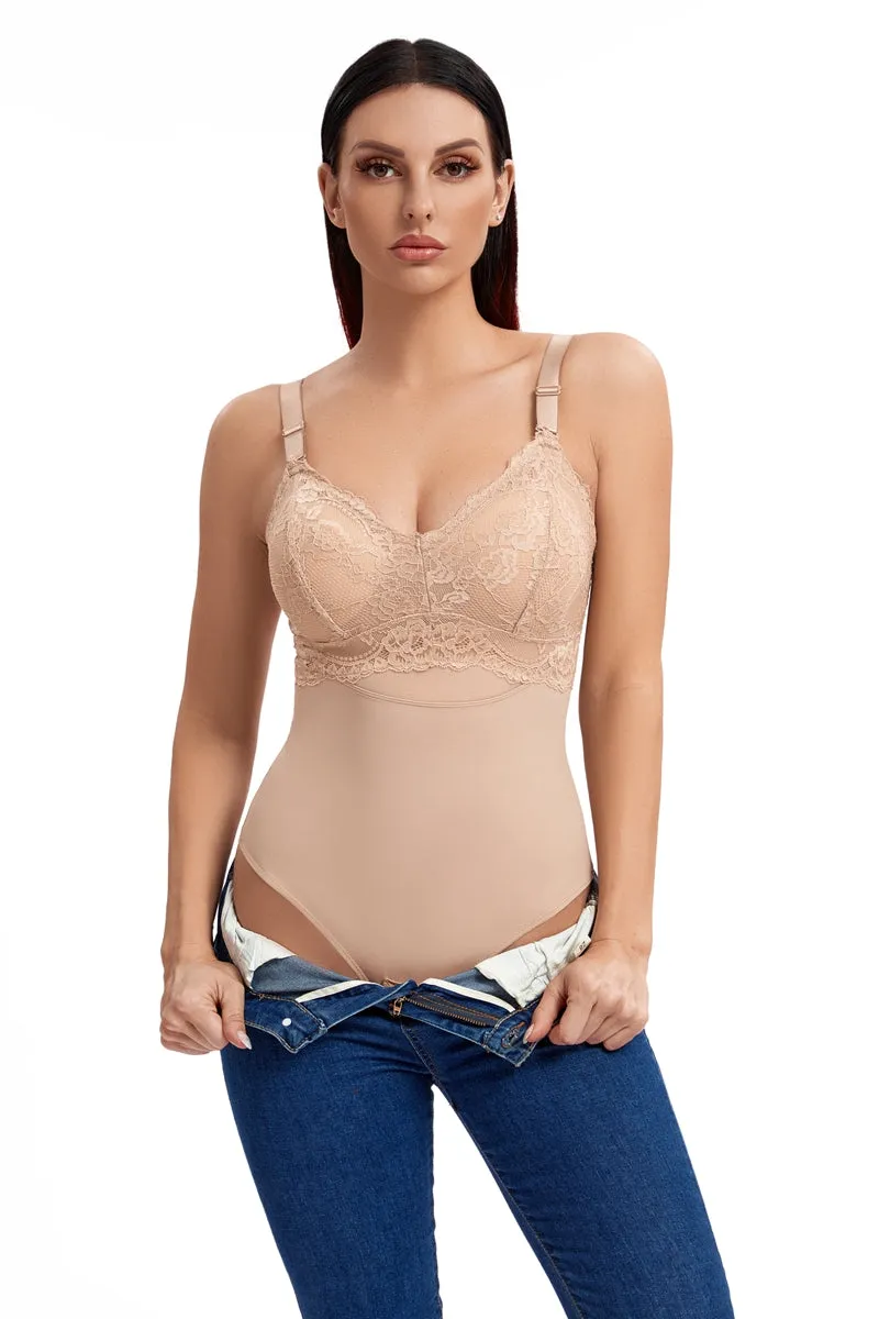 Lace Tummy Control Slimming Thong Bodysuit Shapewear
