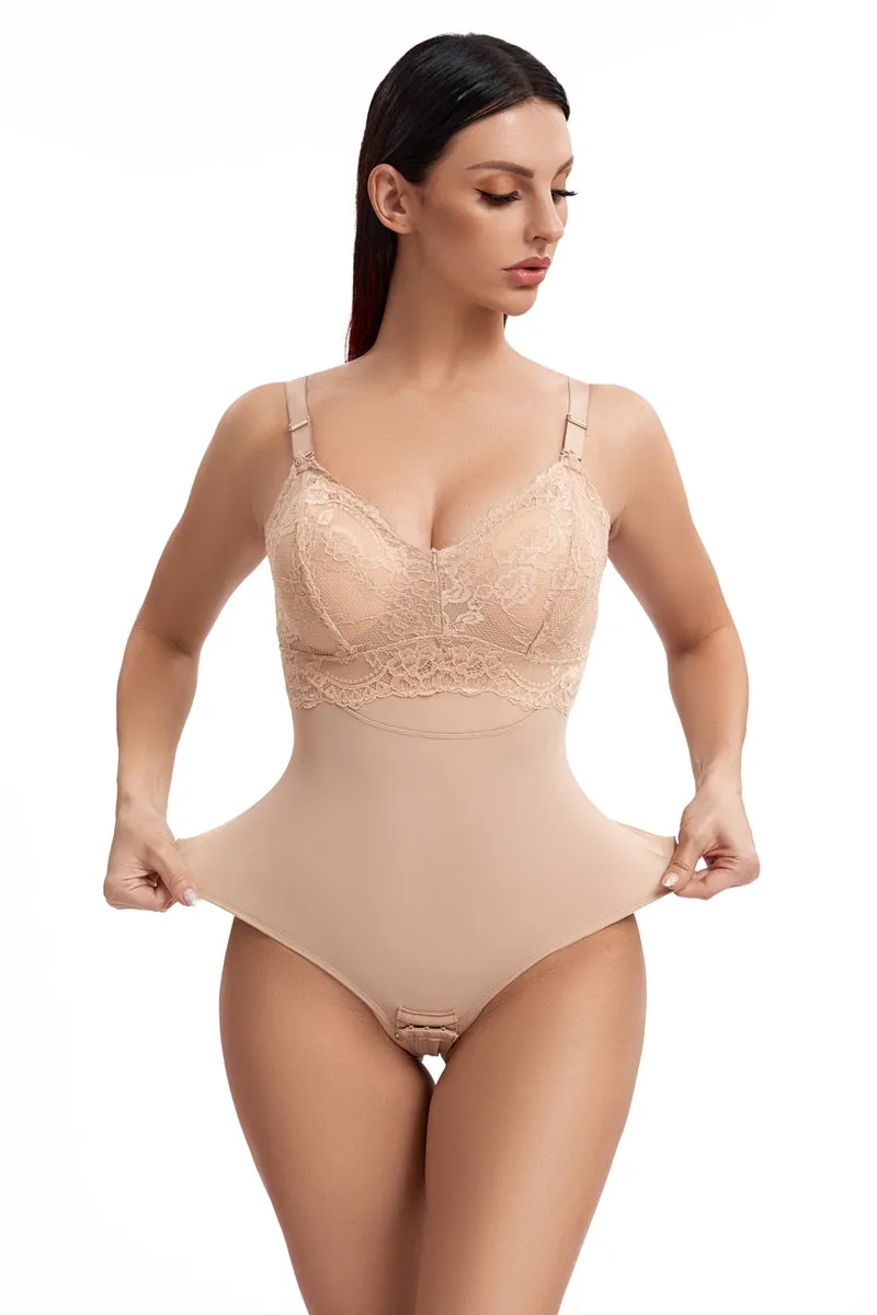 Lace Tummy Control Slimming Thong Bodysuit Shapewear