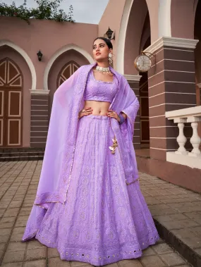 Lavender Color Lucknowi With Sequins Work Georgette Lehenga Choli