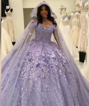 Lavender Princess Quinceanera Dress Ball Gown Lace Appliques Corset Sweet 15  Prom Dresses      fg2811