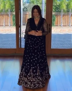 Lehenga Choli in Navy Blue Color with Sequence and Embroidery Work