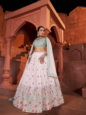 Light Pink Color Sequins With Embroidery Work Georgette Lehenga Choli