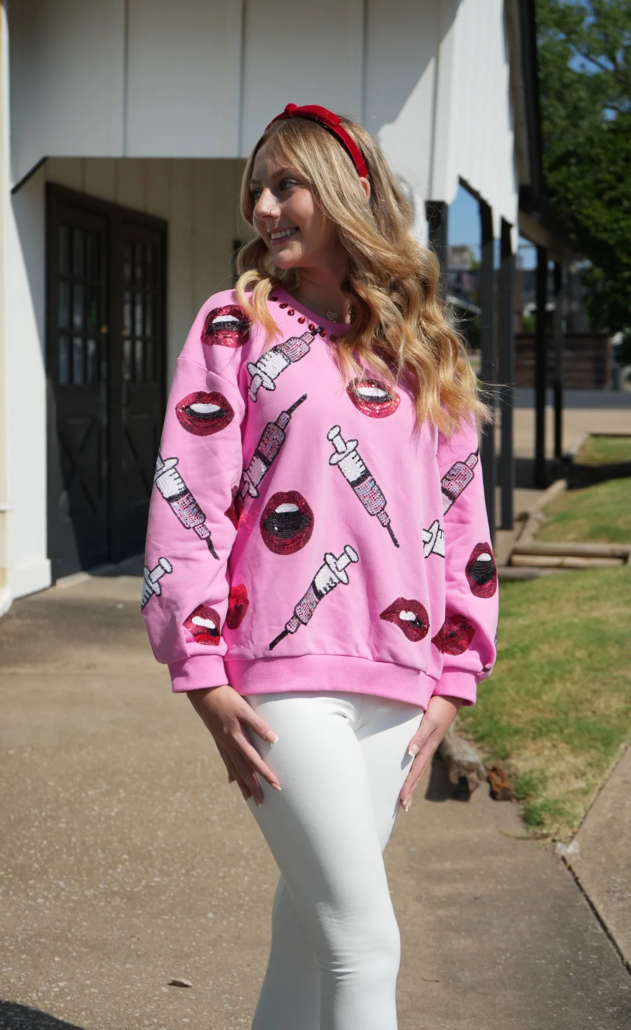 Lip & Syringe Sweatshirt - Pink [Queen of Sparkles]