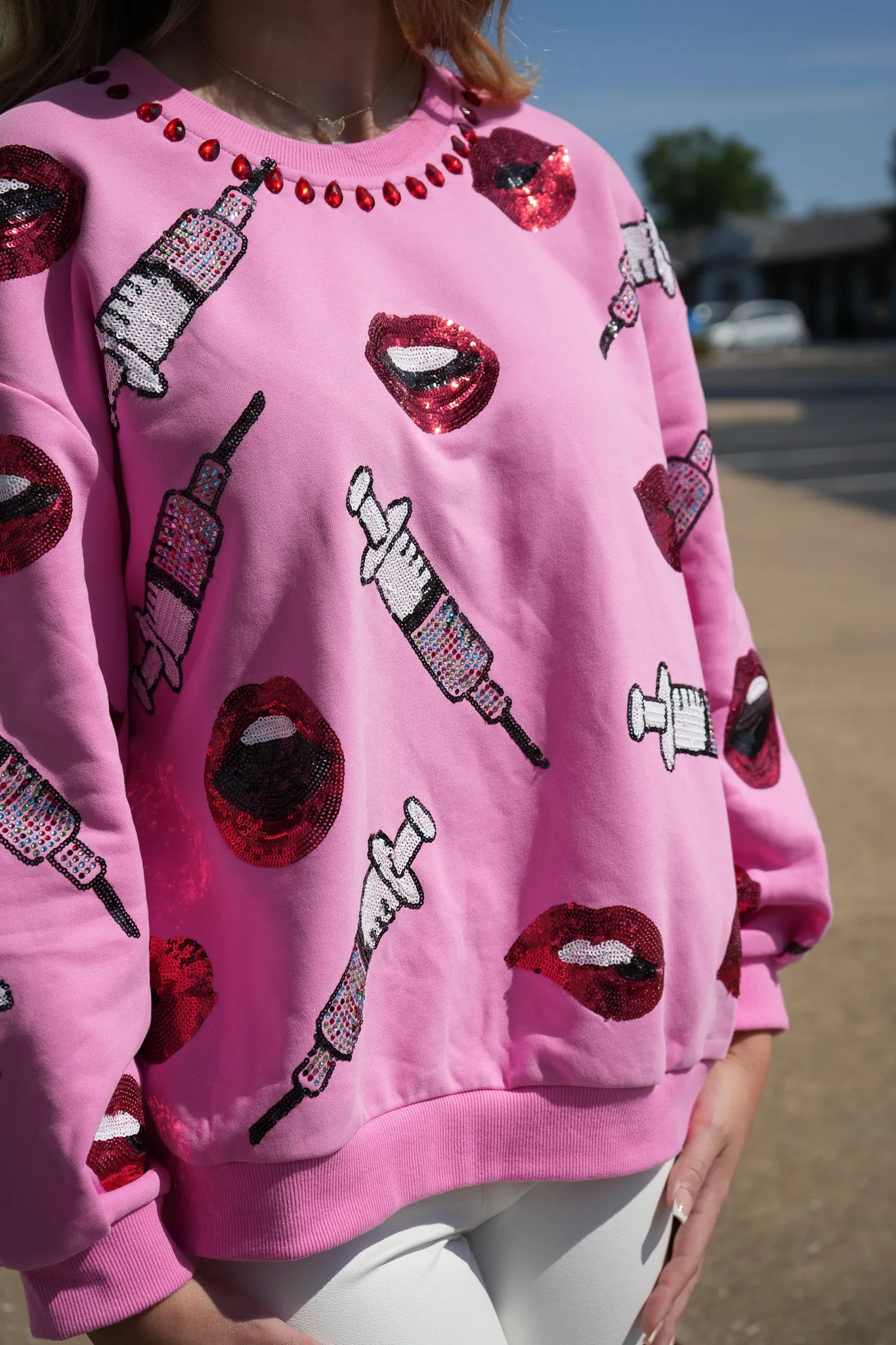 Lip & Syringe Sweatshirt - Pink [Queen of Sparkles]