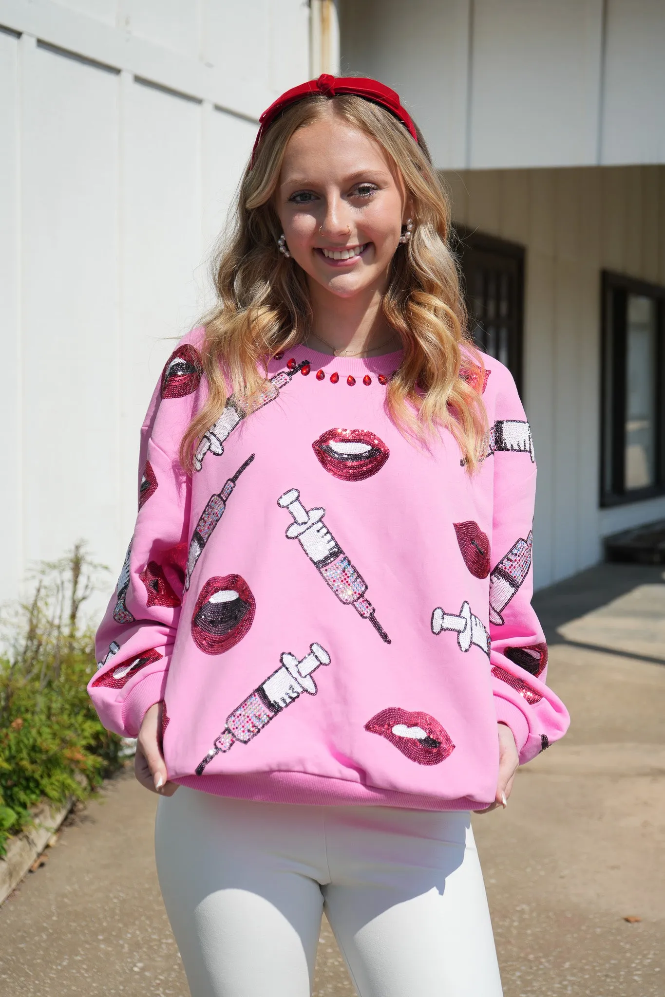 Lip & Syringe Sweatshirt - Pink [Queen of Sparkles]