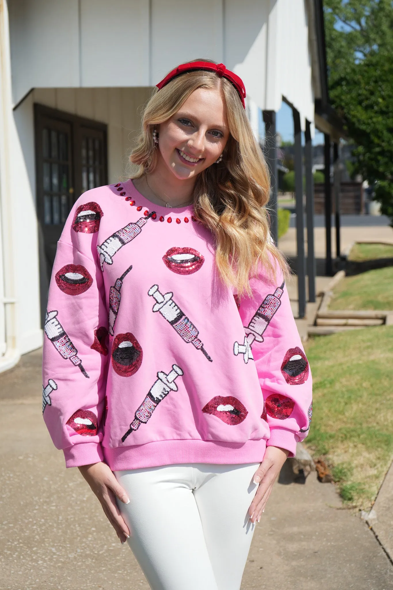 Lip & Syringe Sweatshirt - Pink [Queen of Sparkles]