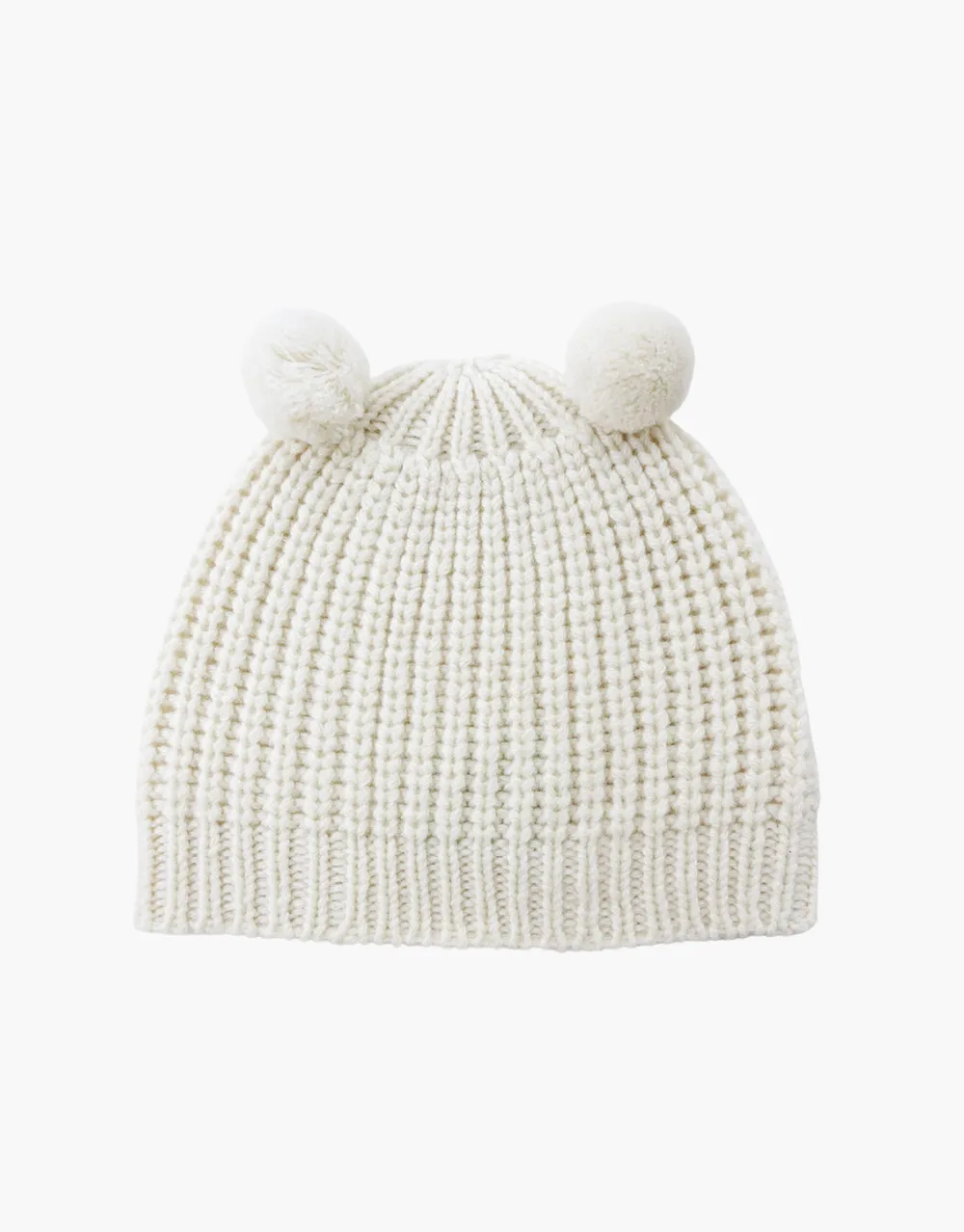 Little Cashmere Beanie with Pom Pom Ears in Ivory