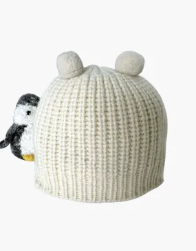 Little Cashmere Beanie with Pom Pom Ears in Ivory
