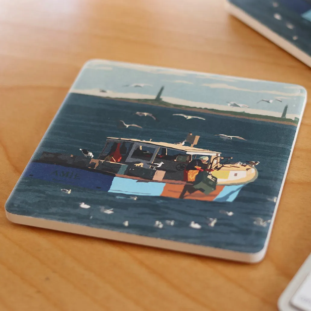 Lobstering at Cape Ann Art Drink Coaster - Massachusetts