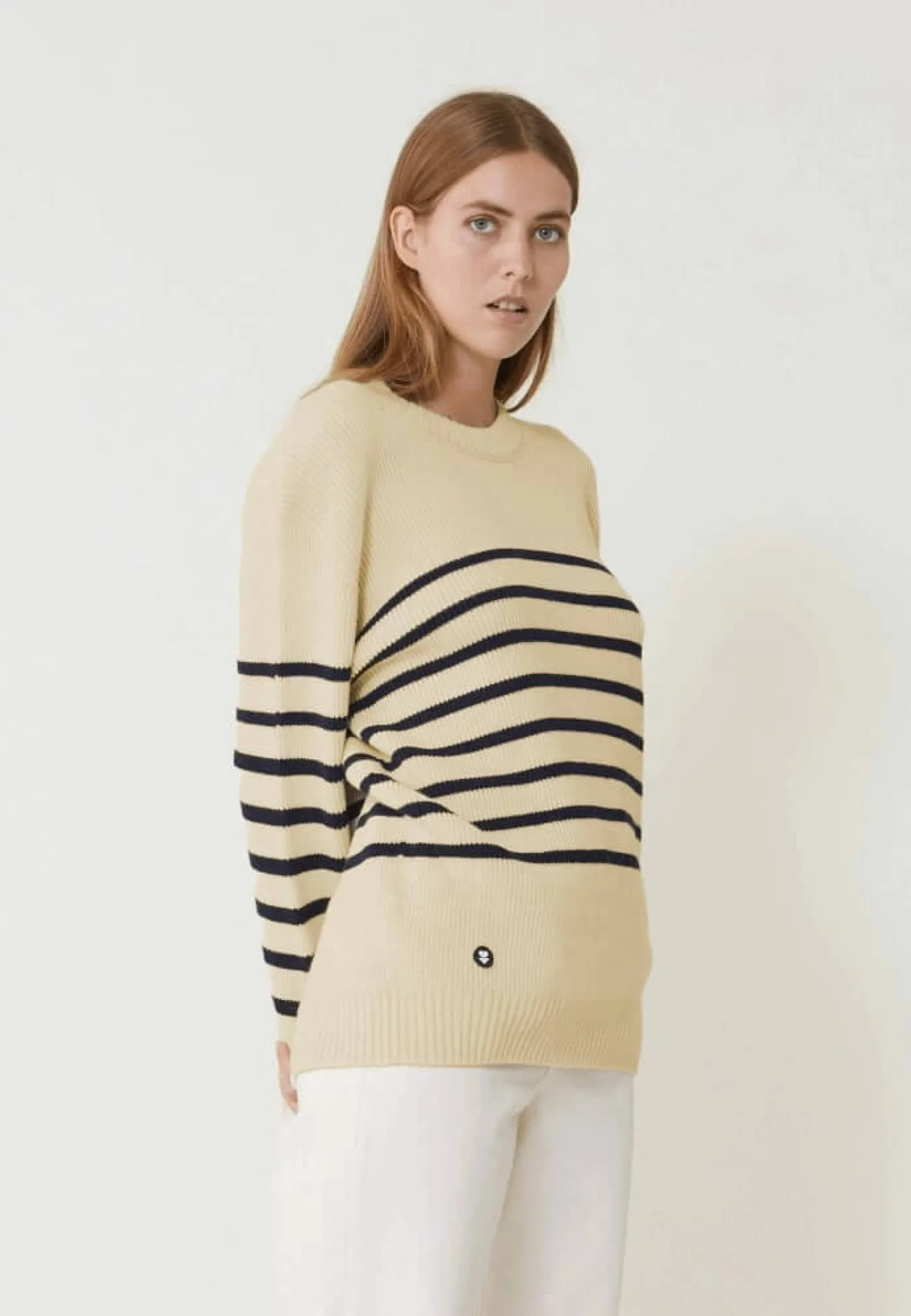 Lude Marinière Ecru Marine - Pull Mixte En Laine Française
