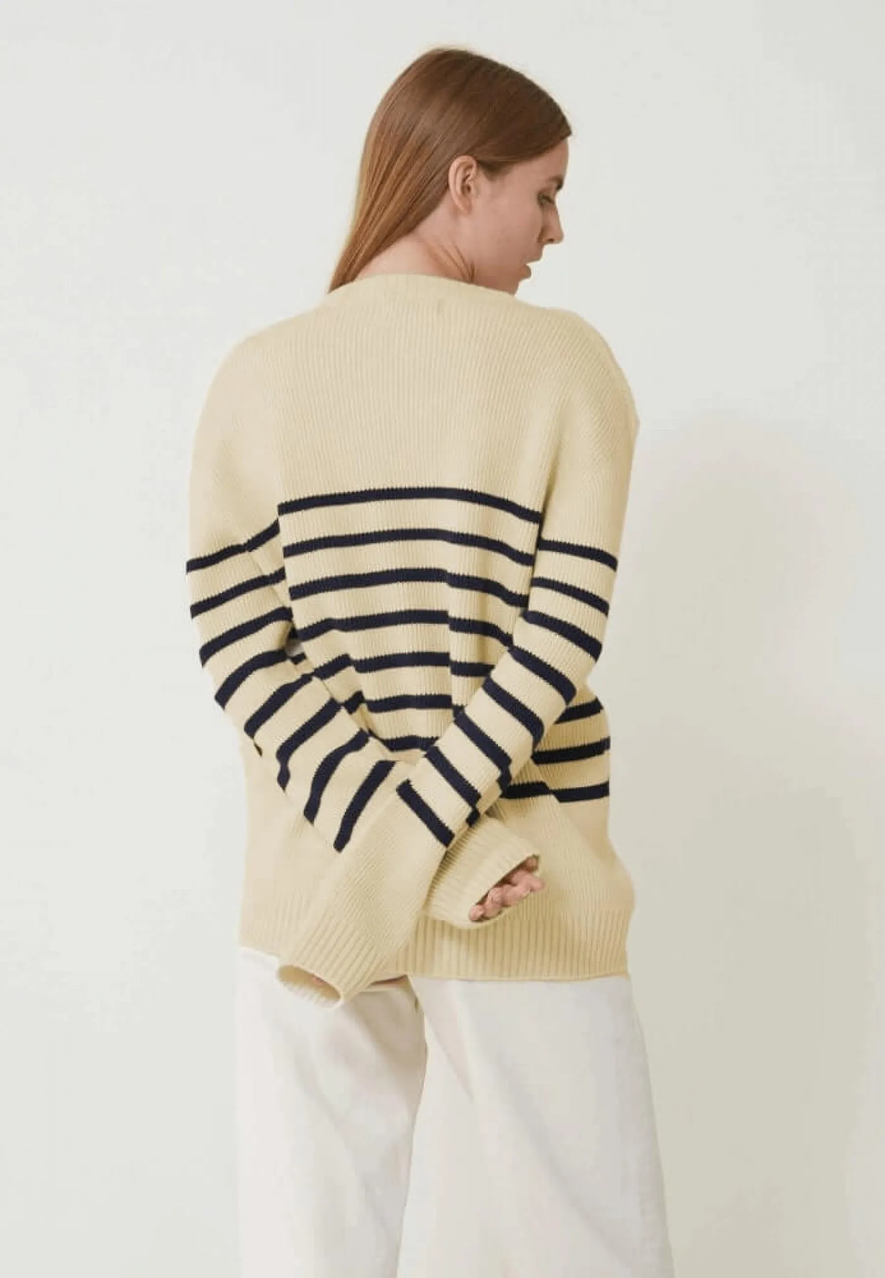 Lude Marinière Ecru Marine - Pull Mixte En Laine Française