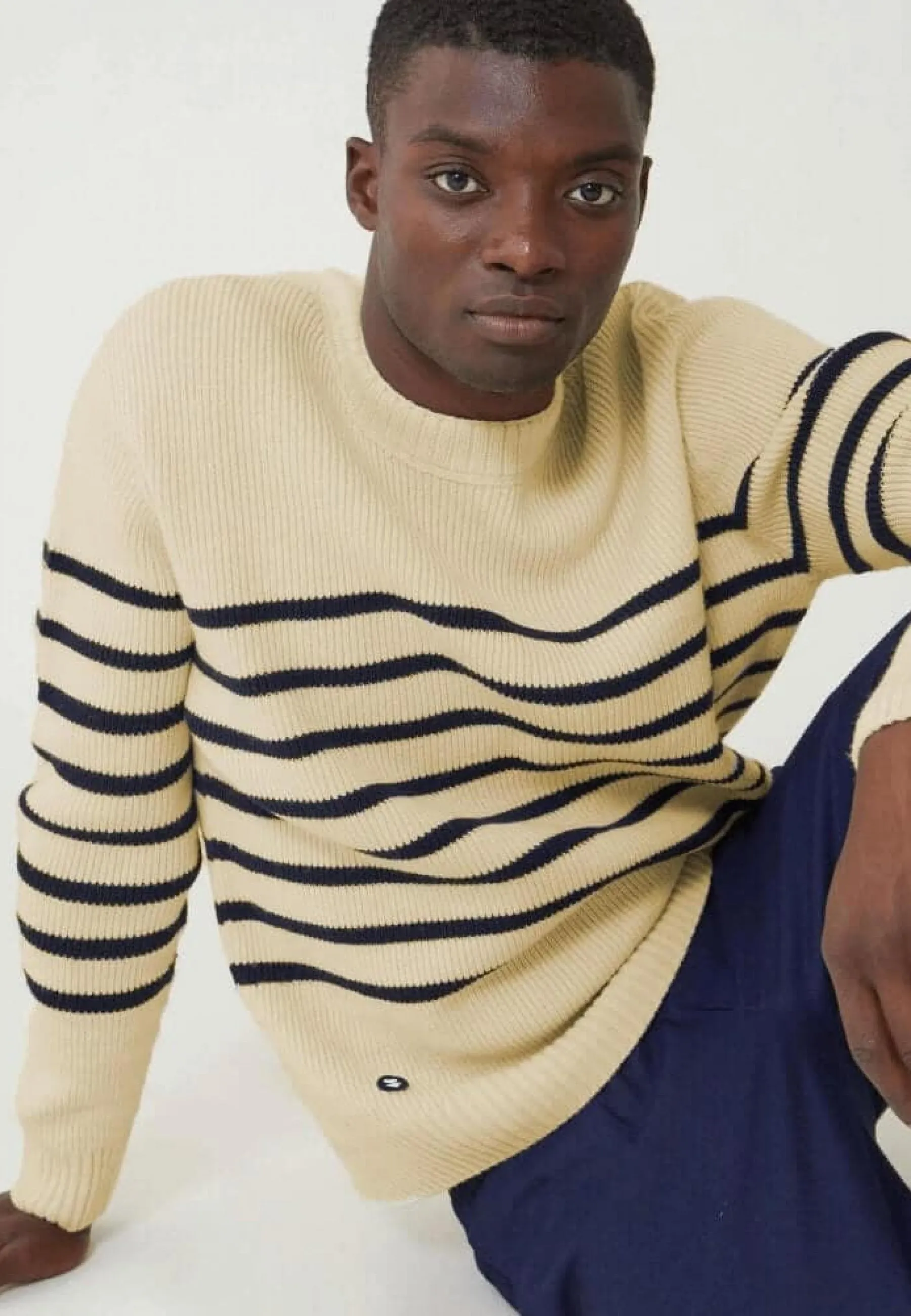 Lude Marinière Ecru Marine - Pull Mixte En Laine Française