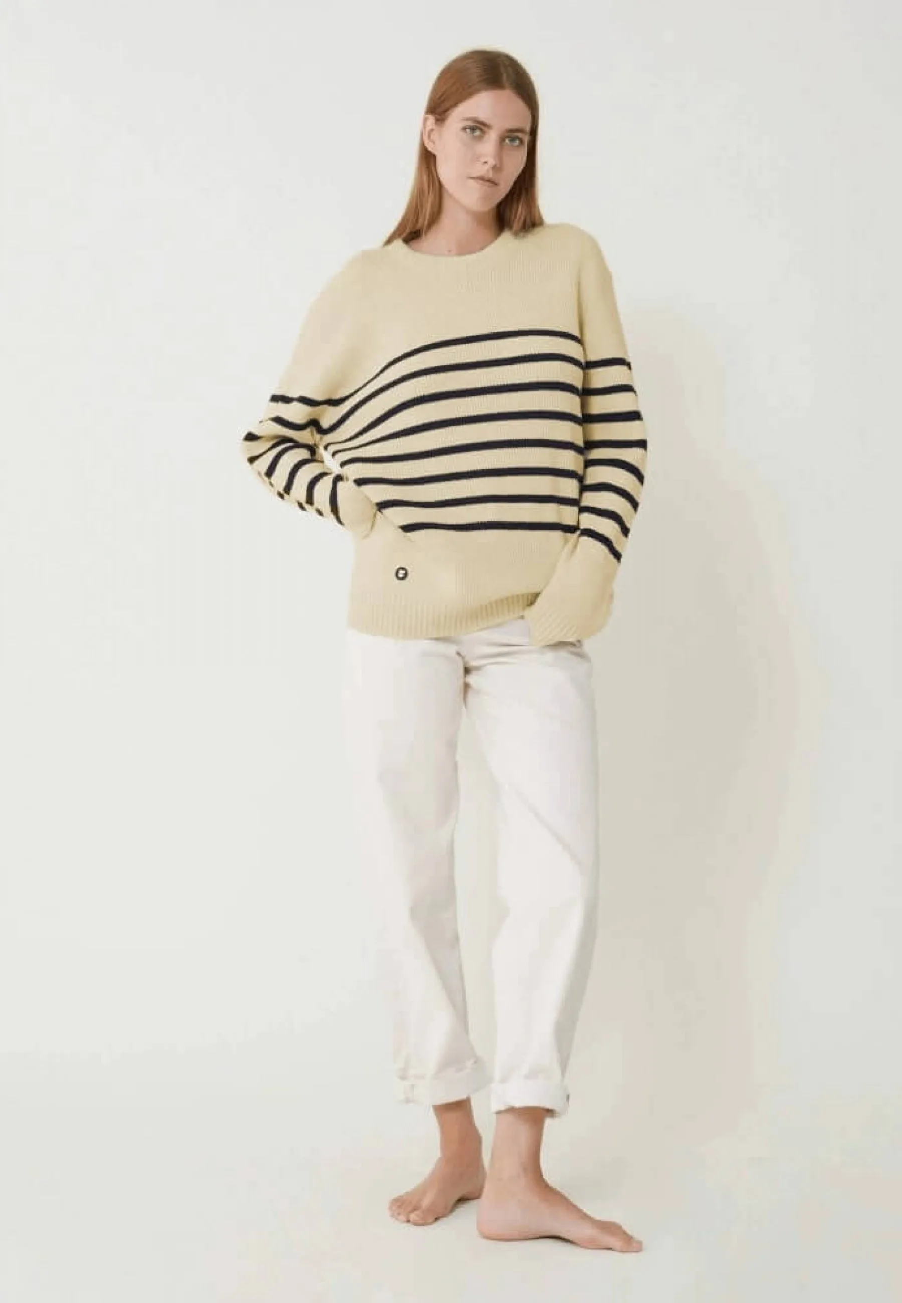 Lude Marinière Ecru Marine - Pull Mixte En Laine Française