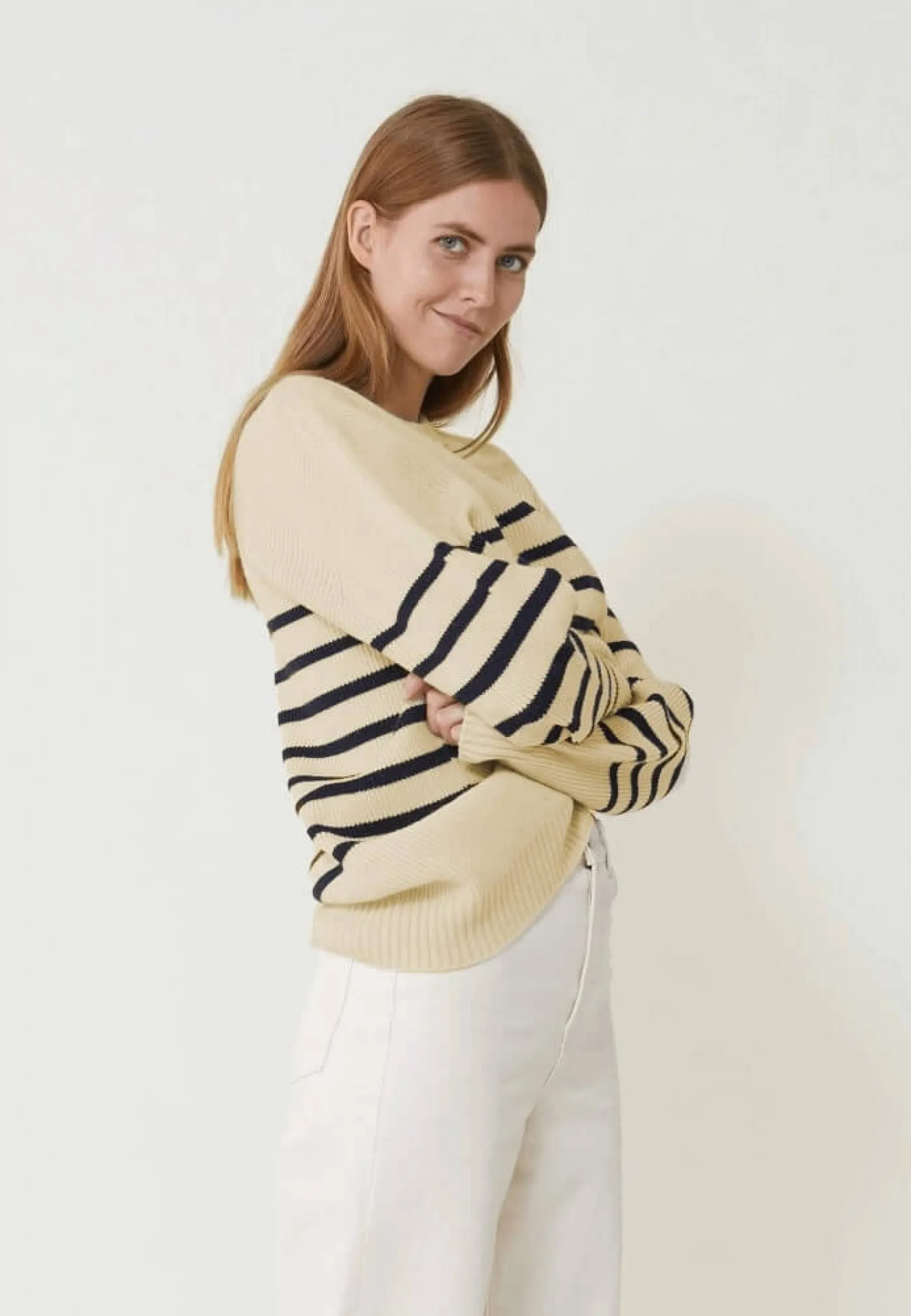 Lude Marinière Ecru Marine - Pull Mixte En Laine Française