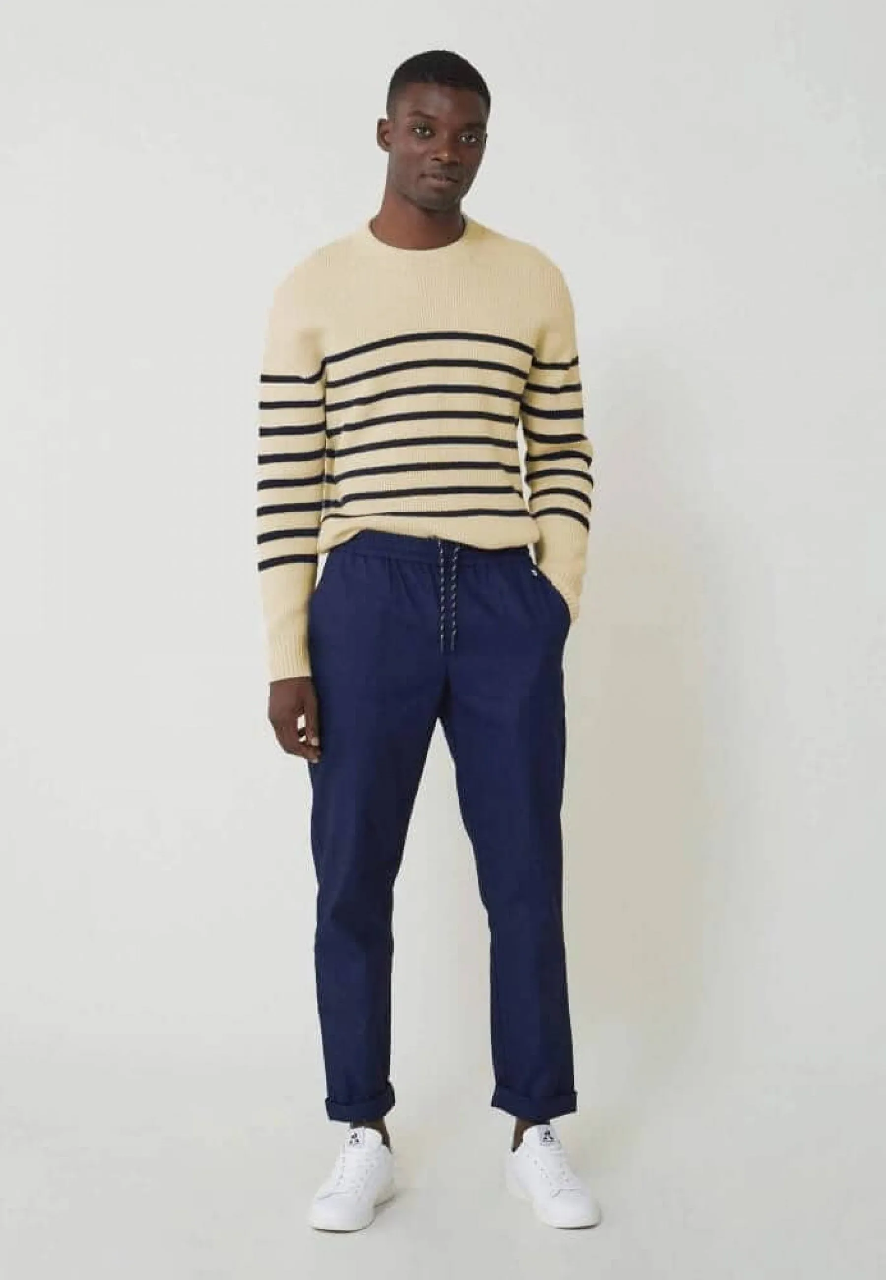 Lude Marinière Ecru Marine - Pull Mixte En Laine Française
