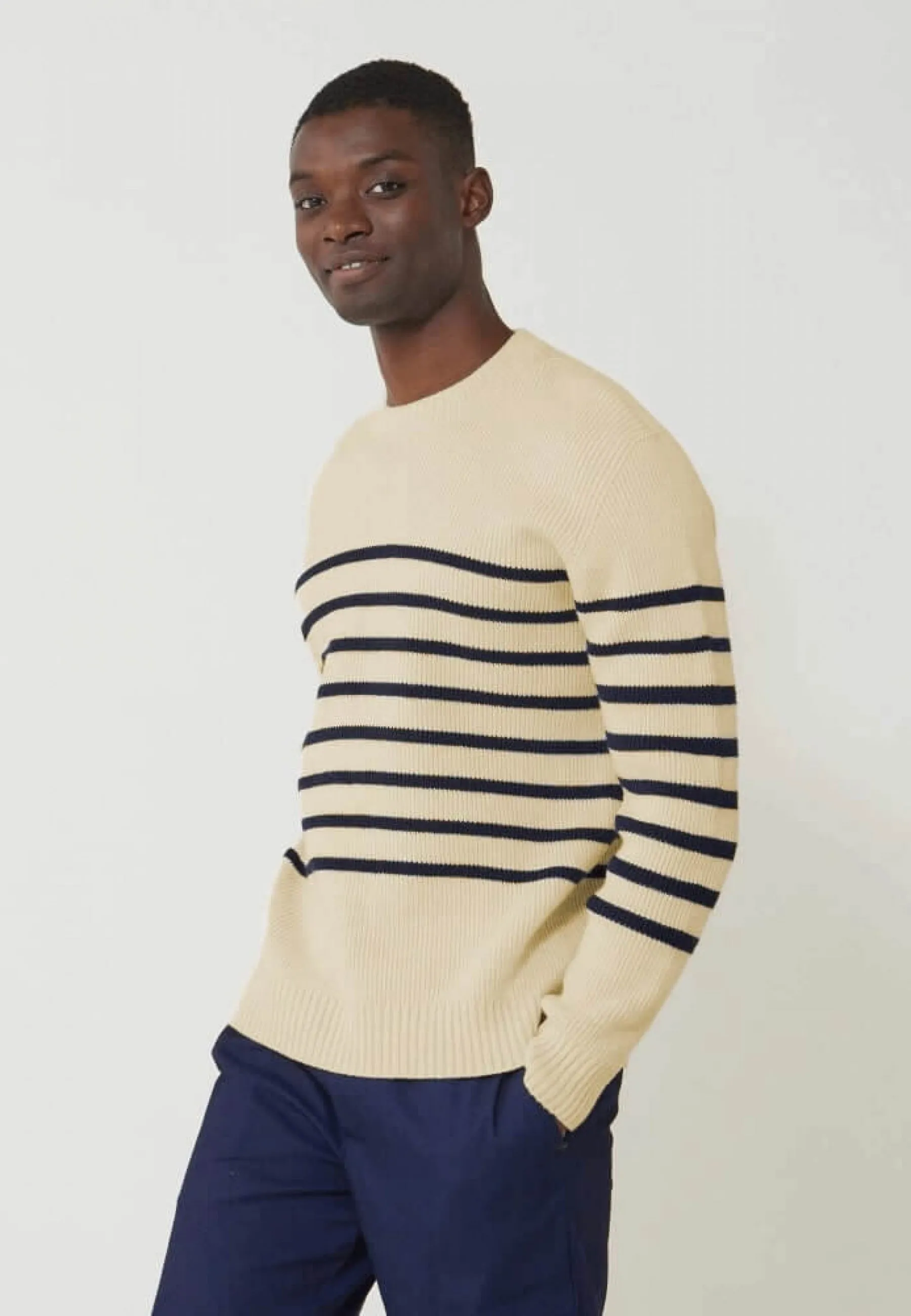 Lude Marinière Ecru Marine - Pull Mixte En Laine Française