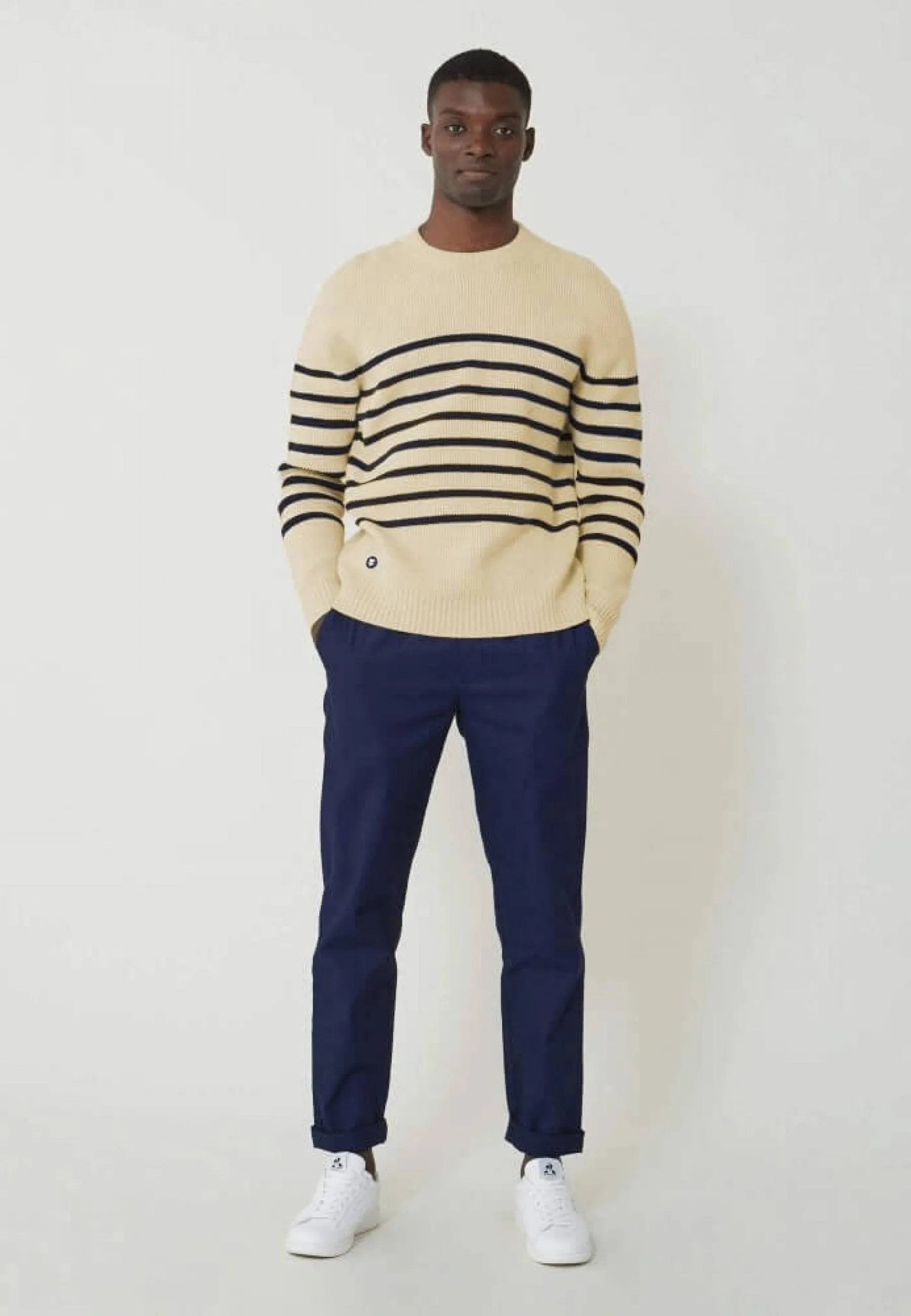 Lude Marinière Ecru Marine - Pull Mixte En Laine Française