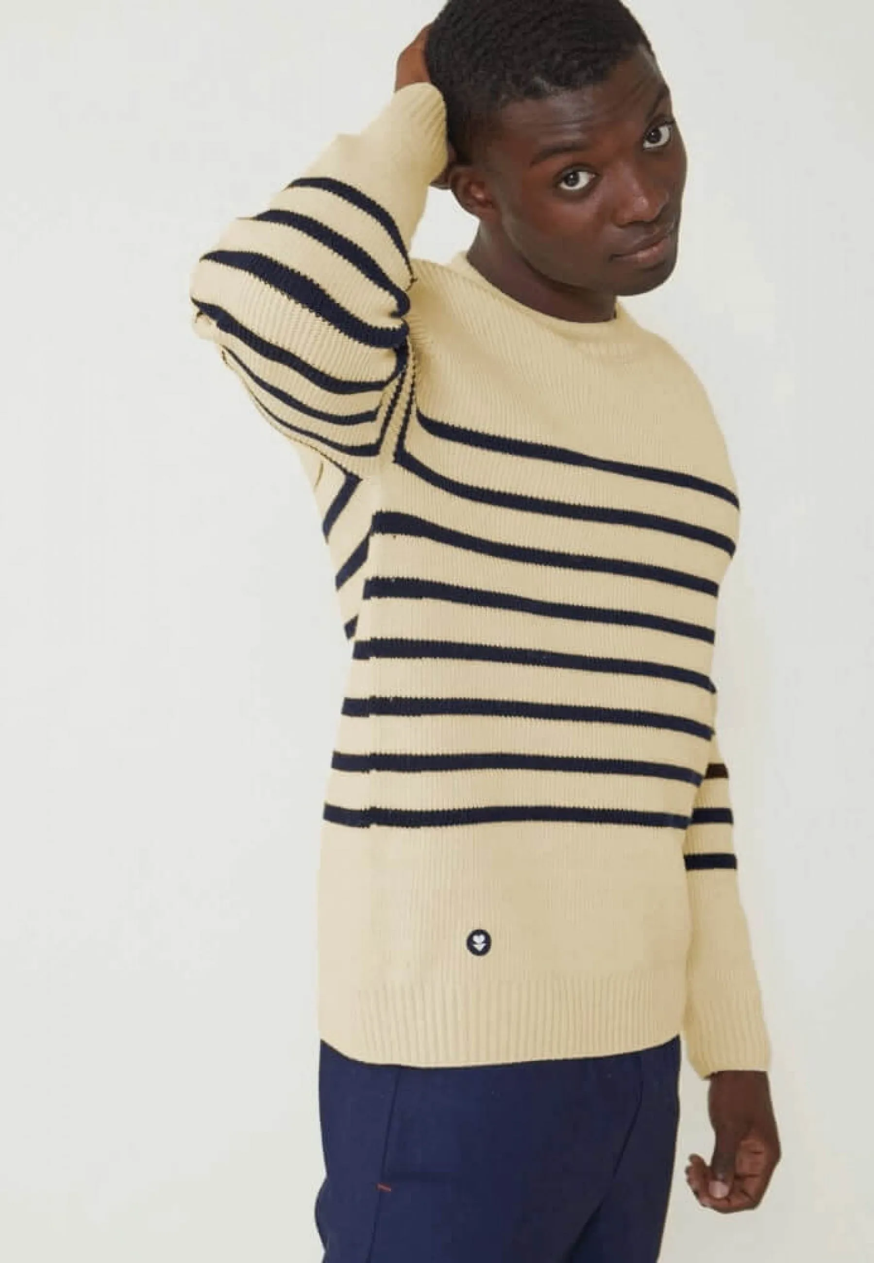 Lude Marinière Ecru Marine - Pull Mixte En Laine Française