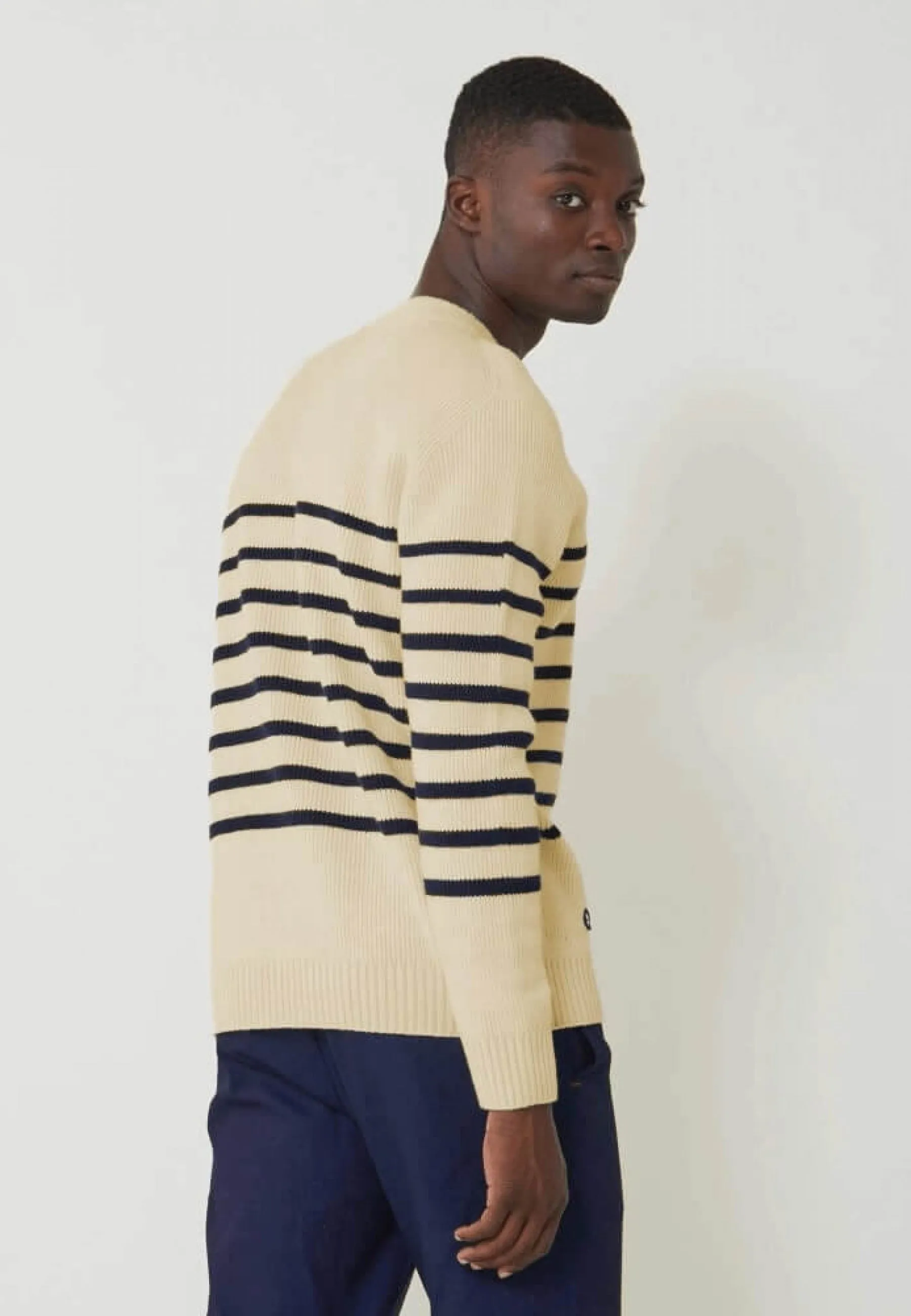 Lude Marinière Ecru Marine - Pull Mixte En Laine Française