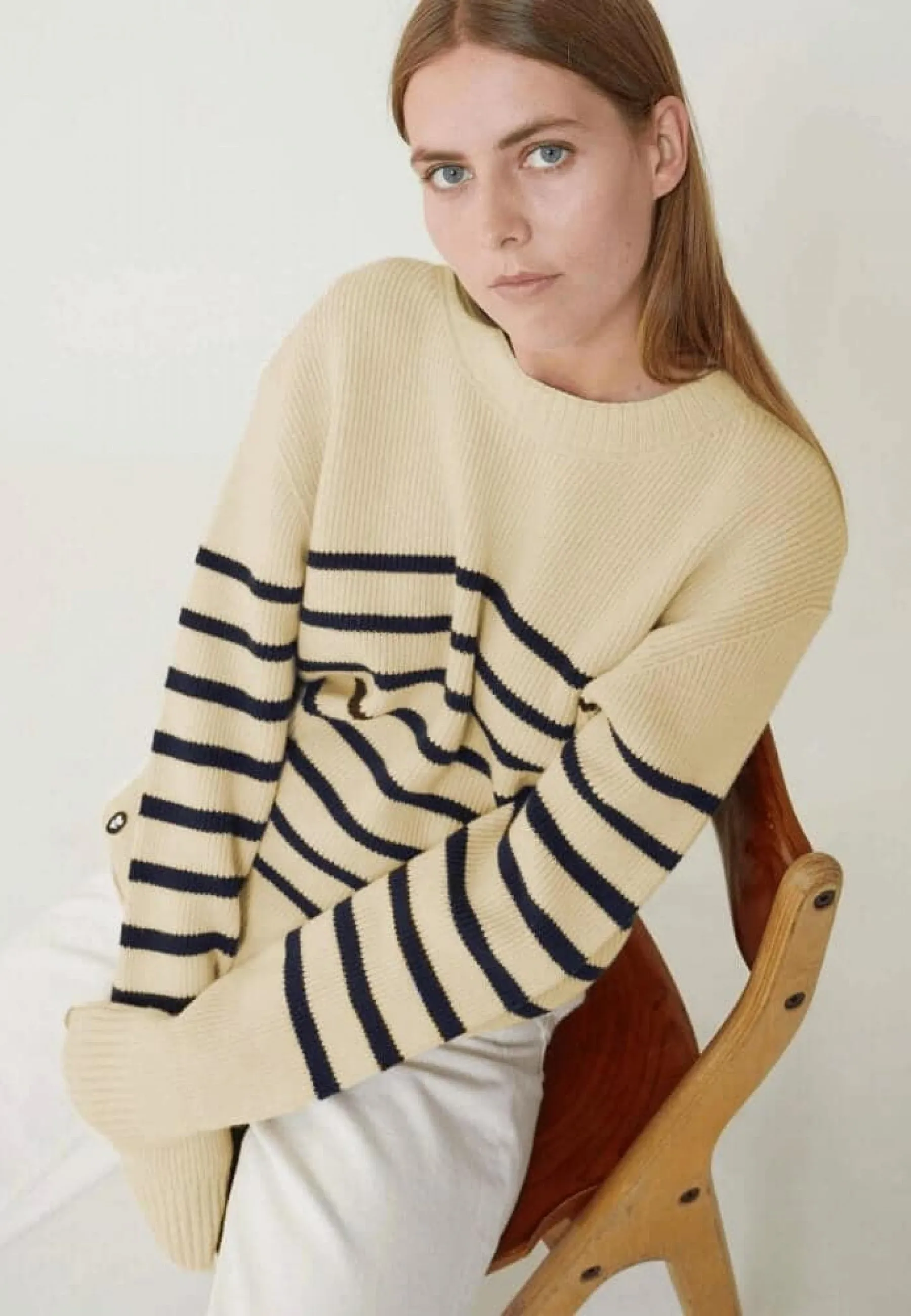 Lude Marinière Ecru Marine - Pull Mixte En Laine Française