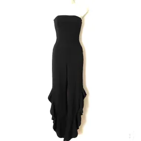 Lulus Black Strapless Ruffle Pant Jumpsuit- Size XS