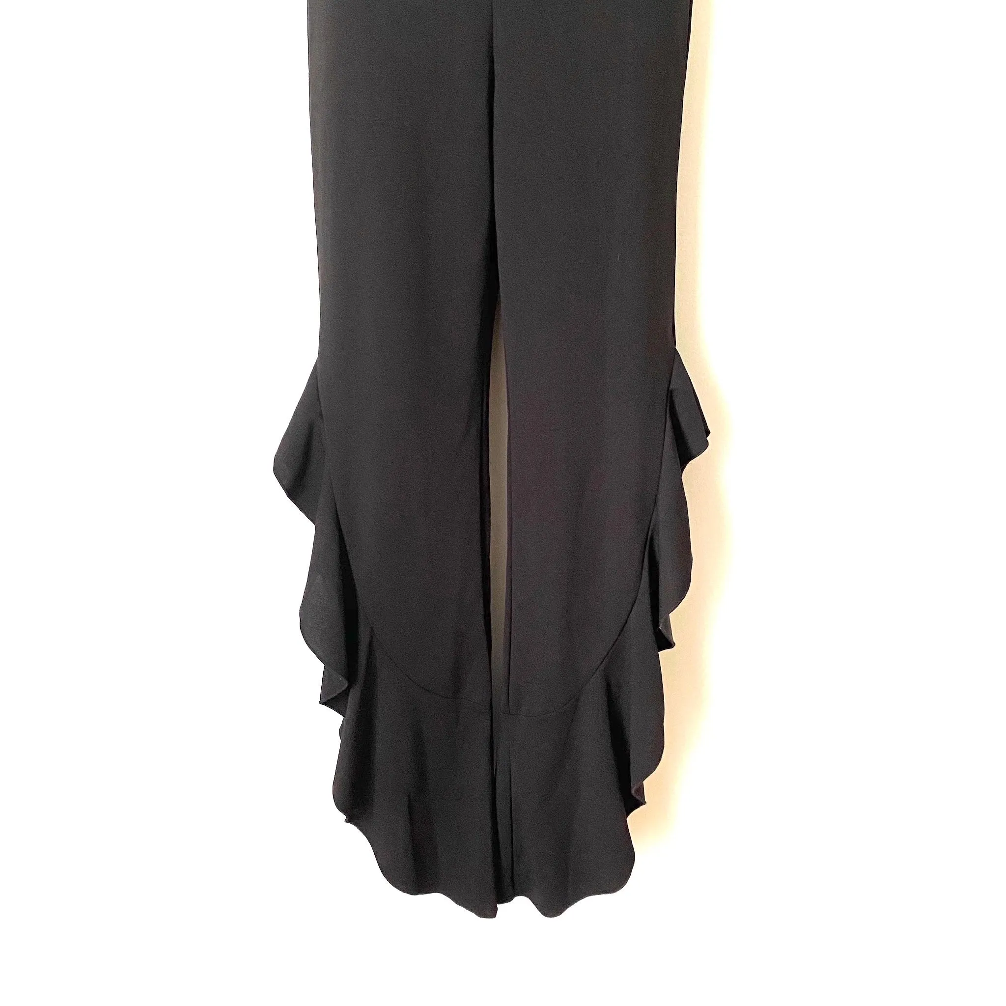 Lulus Black Strapless Ruffle Pant Jumpsuit- Size XS
