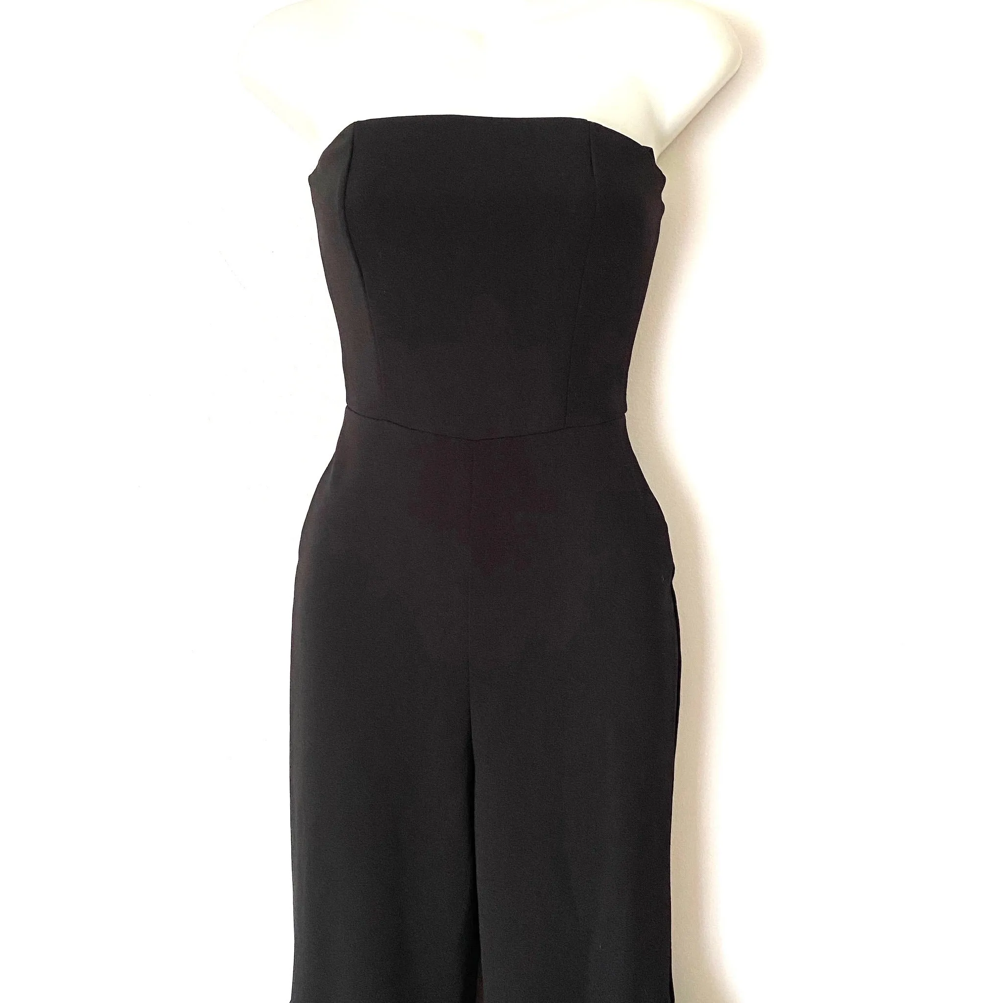 Lulus Black Strapless Ruffle Pant Jumpsuit- Size XS