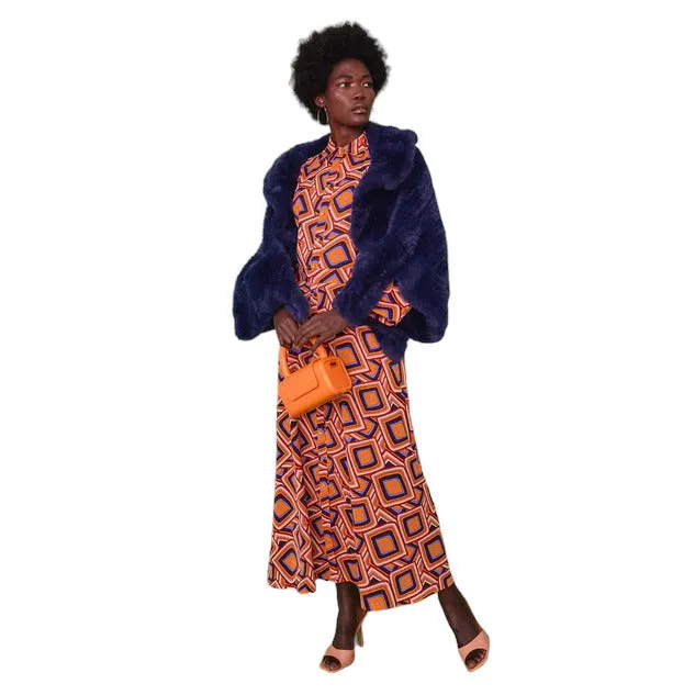 Luxe Faux Fur Wrap in Navy Blue