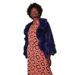 Luxe Faux Fur Wrap in Navy Blue