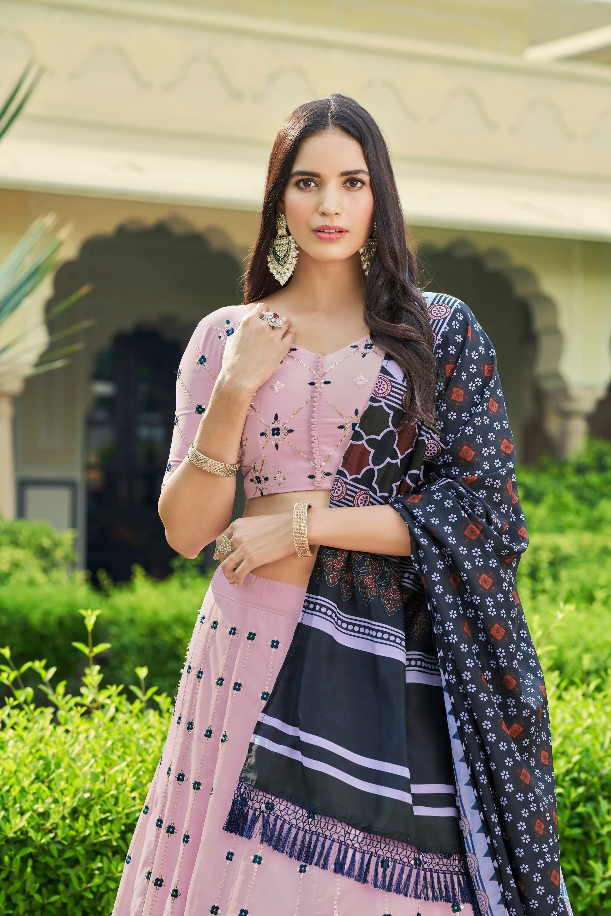 Luxuriant Sequence Embroidery Work Dusty Pink Lehenga Choli