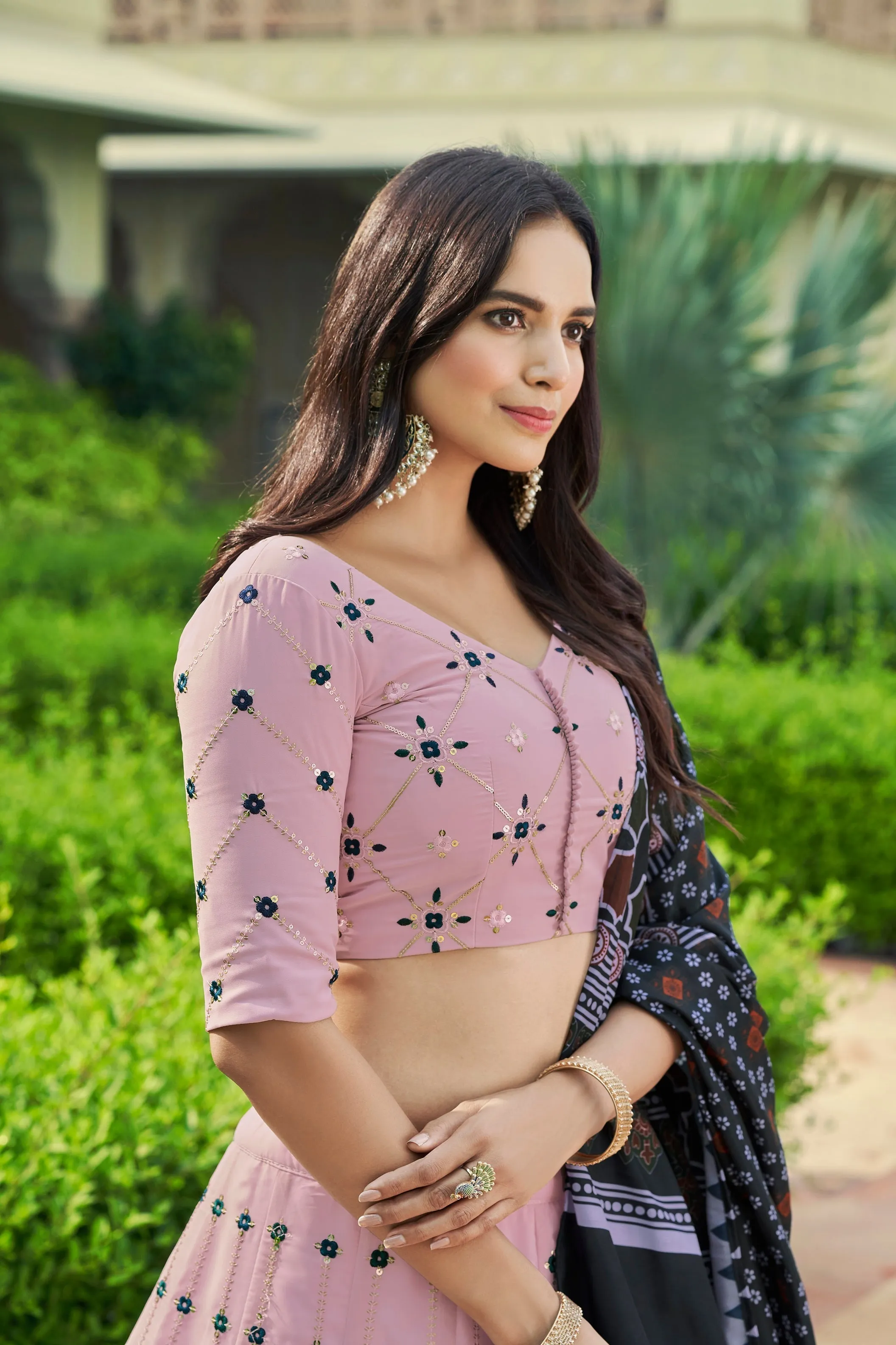 Luxuriant Sequence Embroidery Work Dusty Pink Lehenga Choli