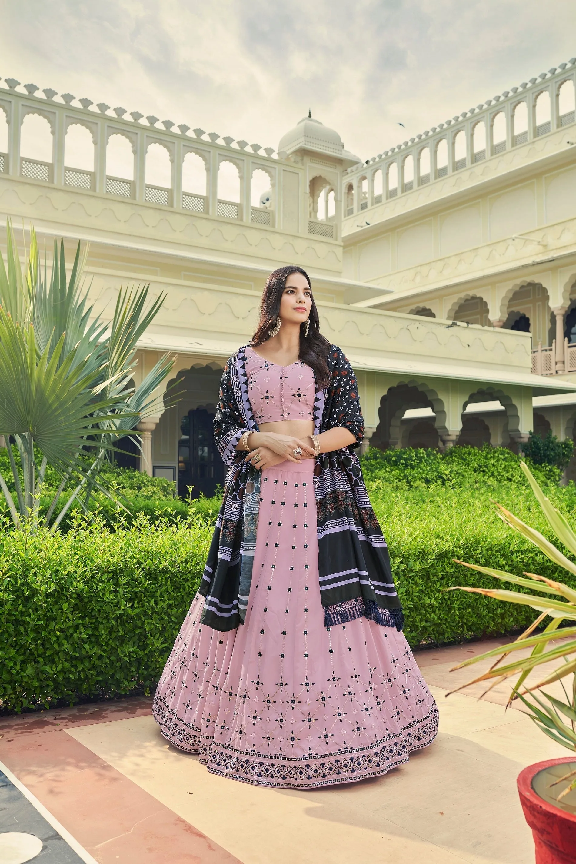 Luxuriant Sequence Embroidery Work Dusty Pink Lehenga Choli