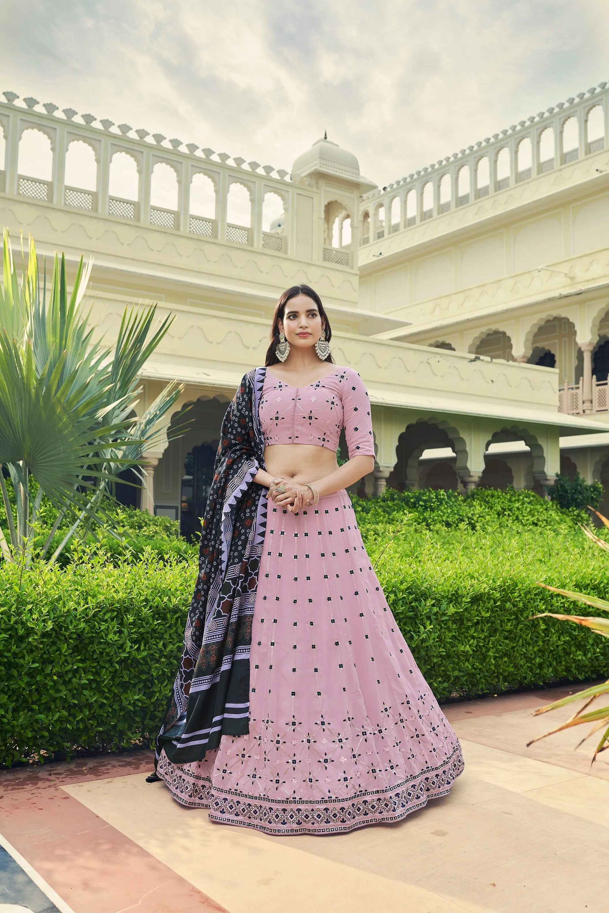 Luxuriant Sequence Embroidery Work Dusty Pink Lehenga Choli