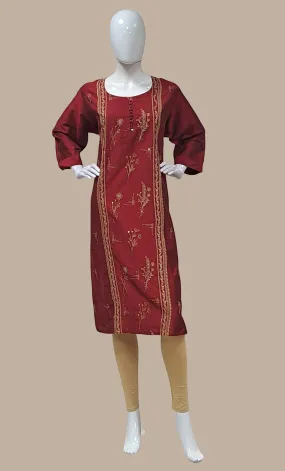 Maroon Embroidered Kurti Top